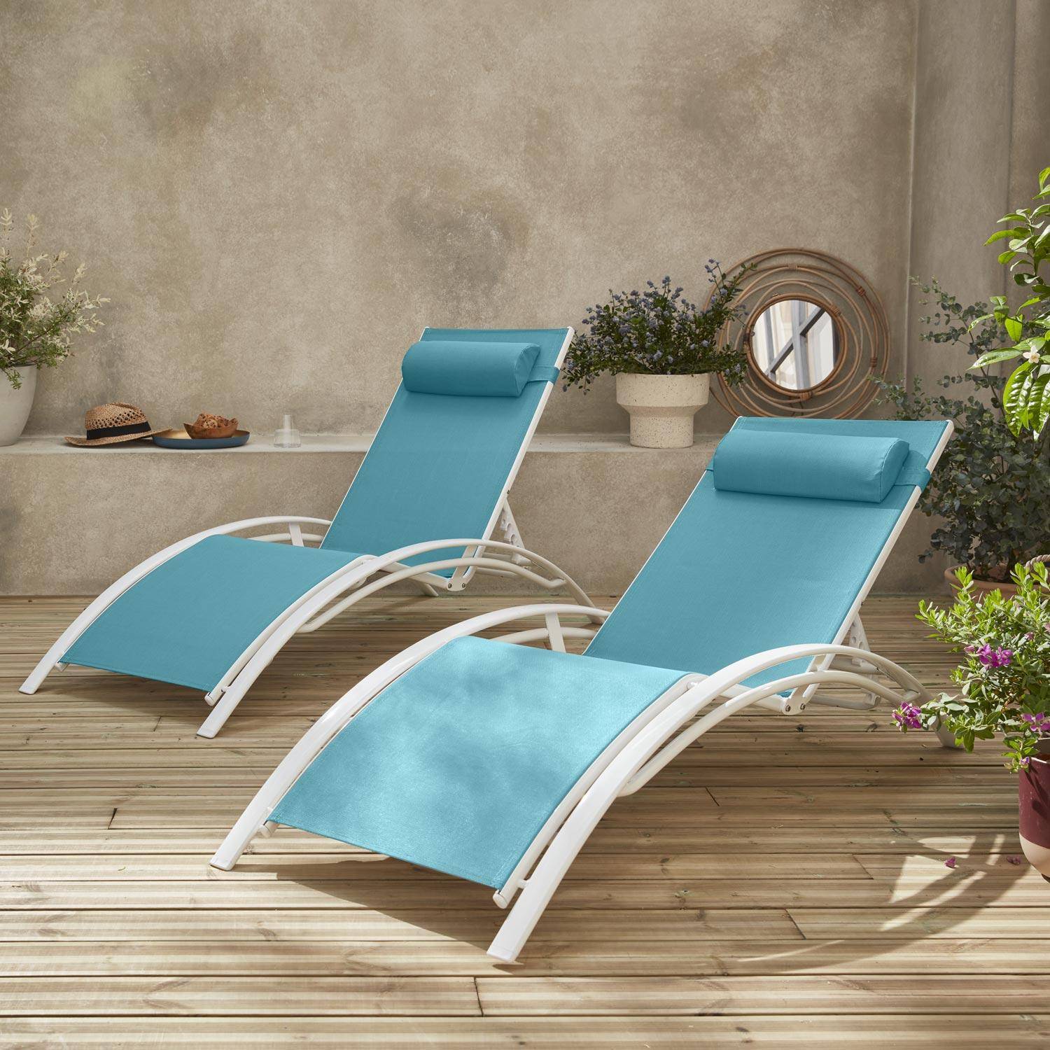 Sonnenliegen-Duo aus Aluminium - Louisa Türkis - Liegestühle aus Aluminium und Textilene Photo1