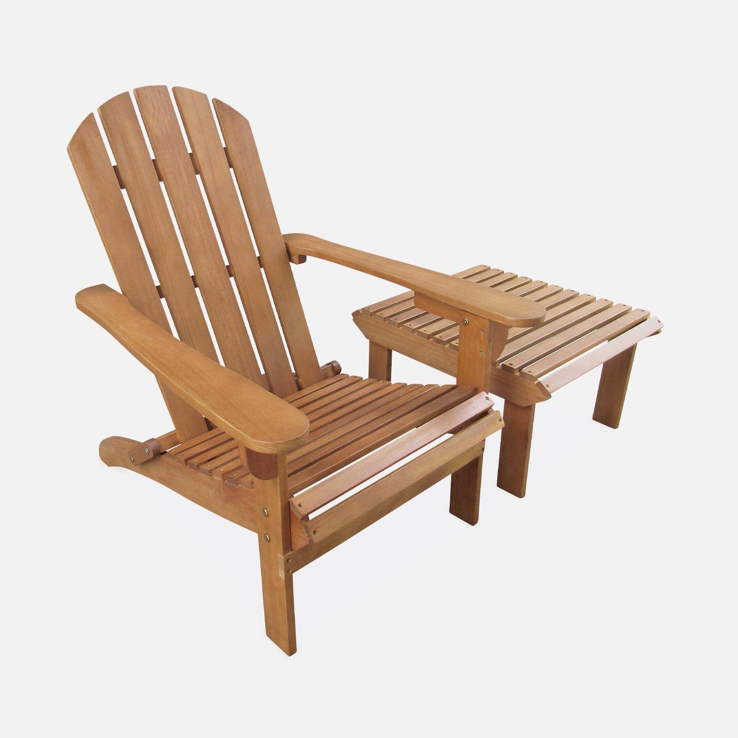 Sillón de jardín de madera con reposapiés / mesa de centro - Adirondack Salamanca - Eucalyptus FSC, silla de patio retro, silla de playa plegable Photo2