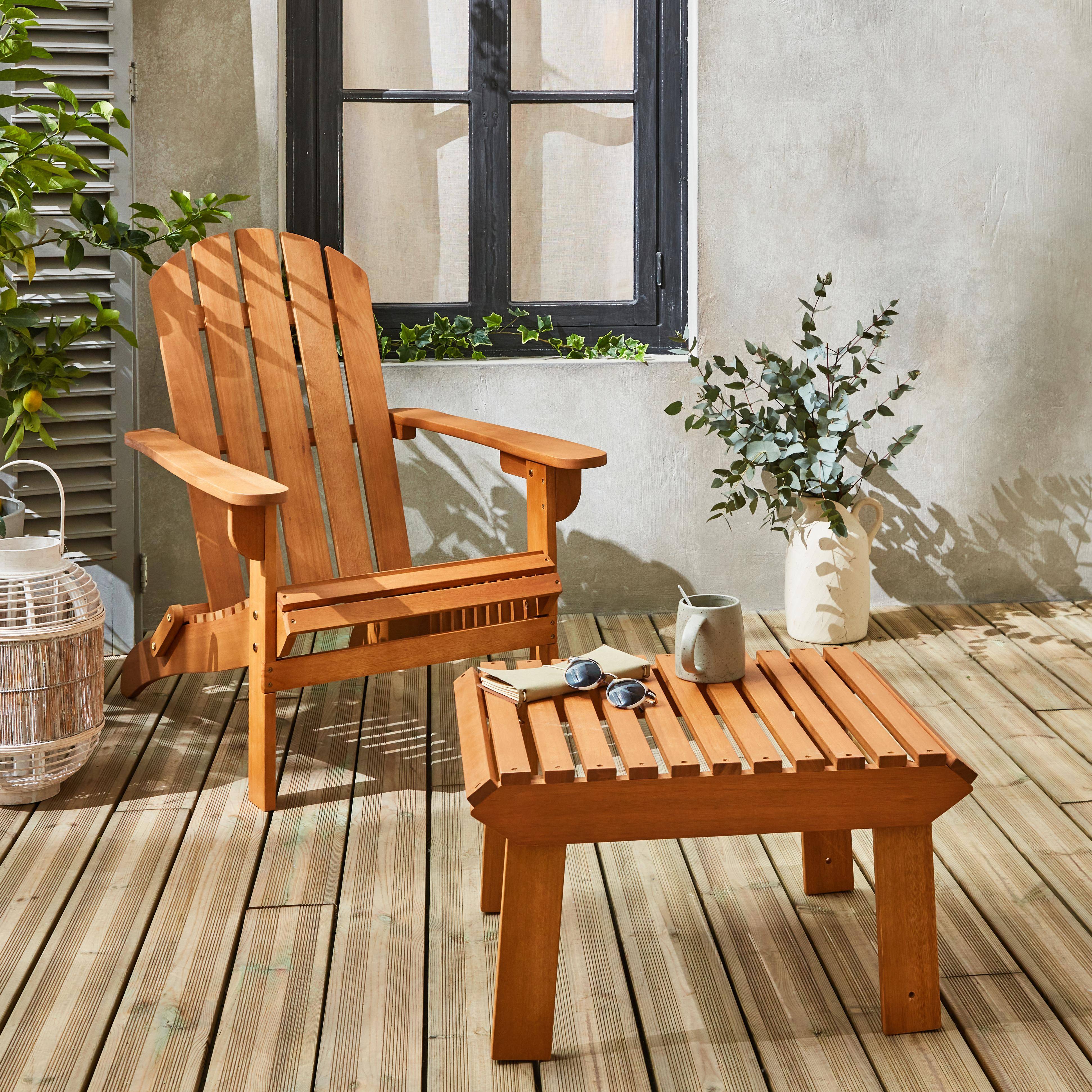 Fauteuil de jardin en bois avec repose-pieds/table basse - Adirondack Salamanca - Eucalyptus FSC, chaise de terrasse retro Photo2