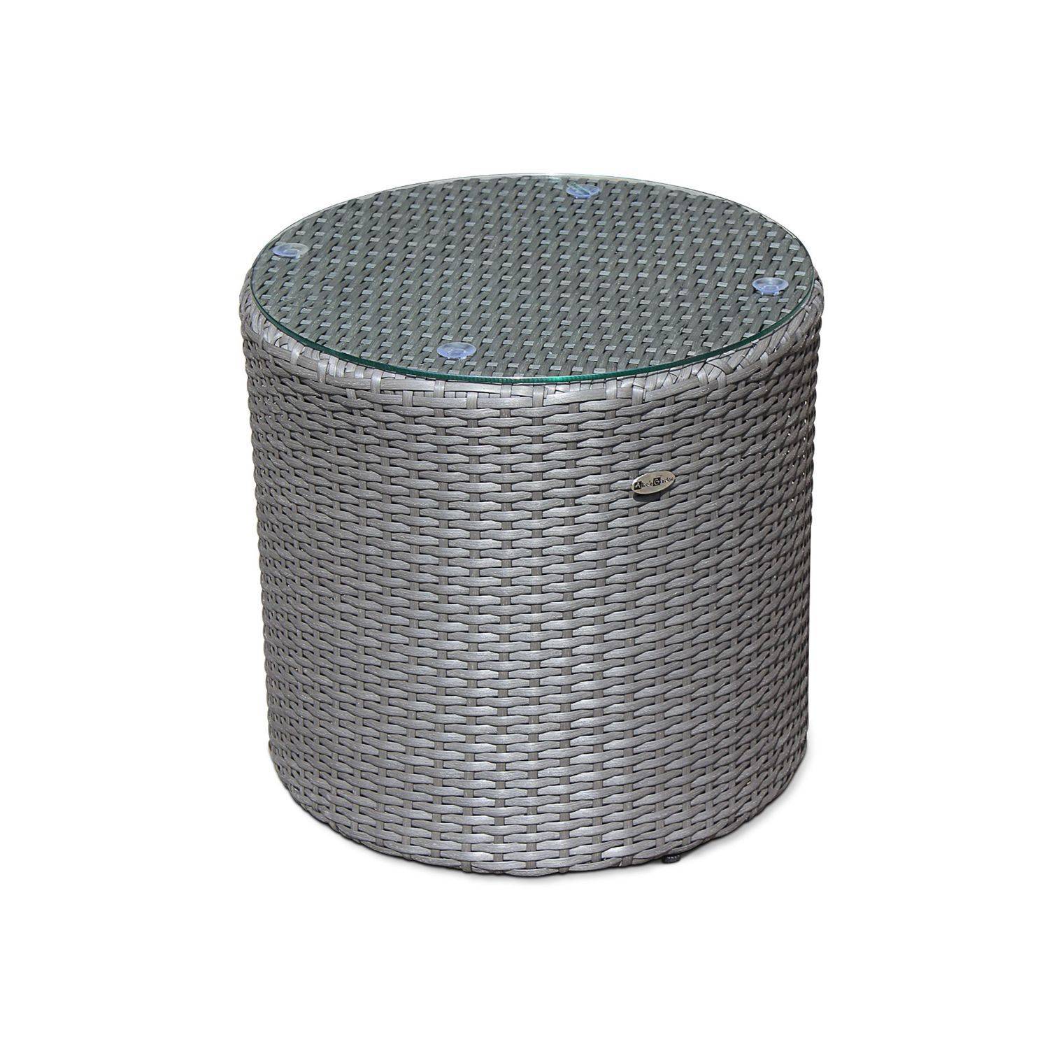 zusammenschiebbare und stapelbare Gartengarnitur aus Kunststoffrattan - Capasanta - grau, graue Kissen - 4 Plätze - ein kleiner runder Tisch und 4 Sitze Photo3