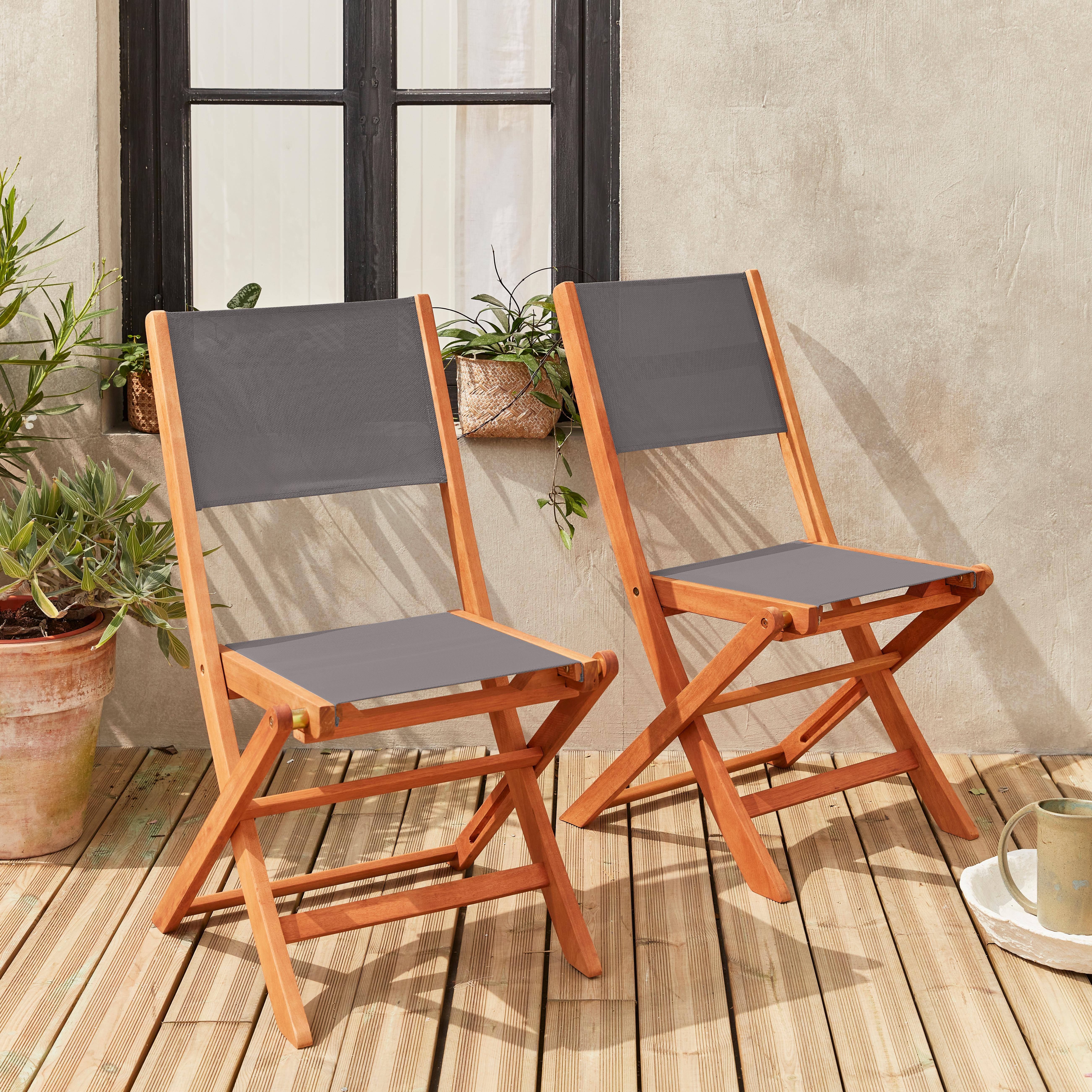 Gartenstühle aus Holz und Textilene - Almeria anthrazit - 2 Klappstühle aus geöltem FSC Eukalyptusholz und Textilene Photo1