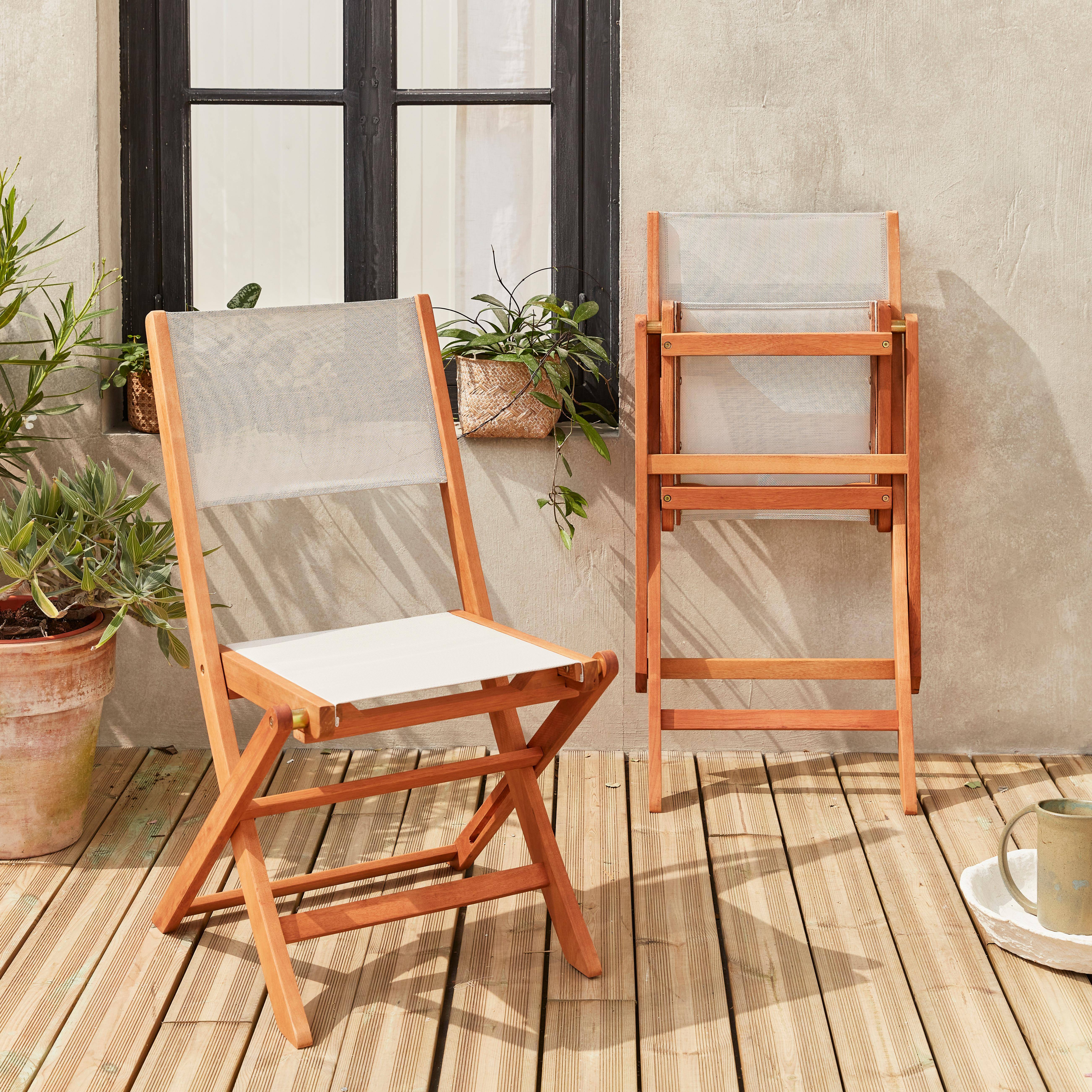 Chaises de jardin en bois et textilène - Almeria blanc - 2 chaises pliantes en bois d'Eucalyptus FSC huilé et textilène Photo2