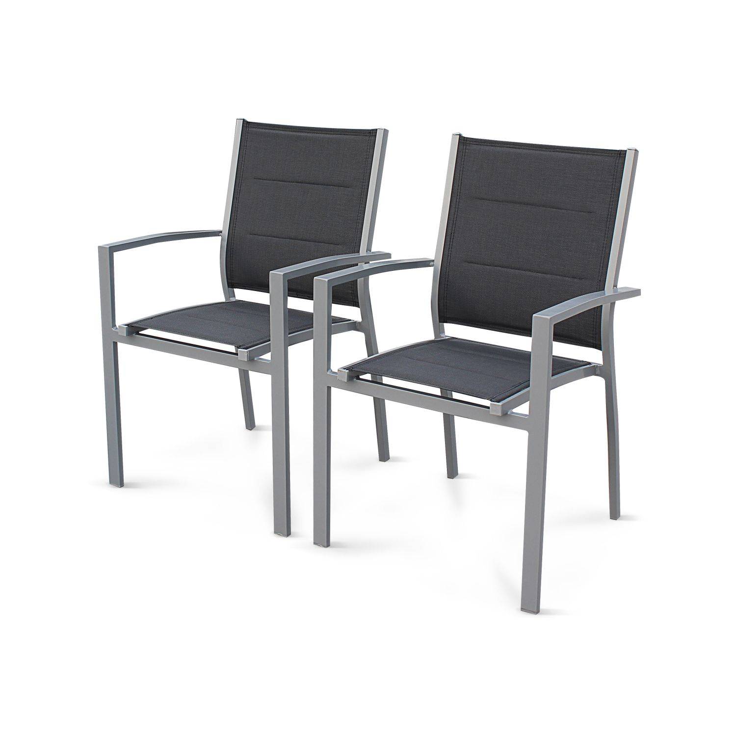 Ensemble Odenton, 1 table extensible, 2 fauteuils, 8 chaises en aluminium et textilène Photo5
