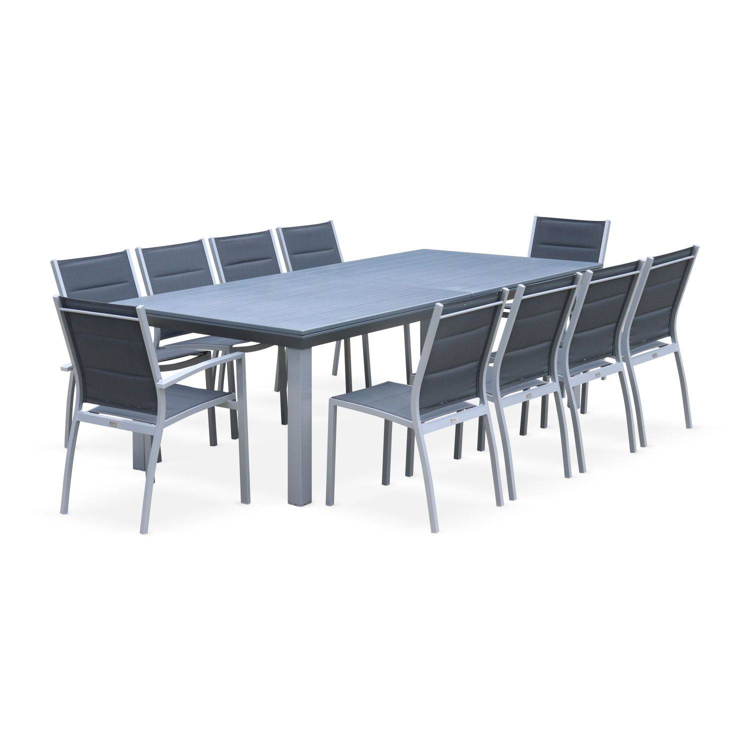 Ausziehbarer Tisch Gartengarnitur - Odenton Grau - Aluminiumtisch 235/335 cm mit Verlängerung und 10 Sitzen aus Textilene Photo2