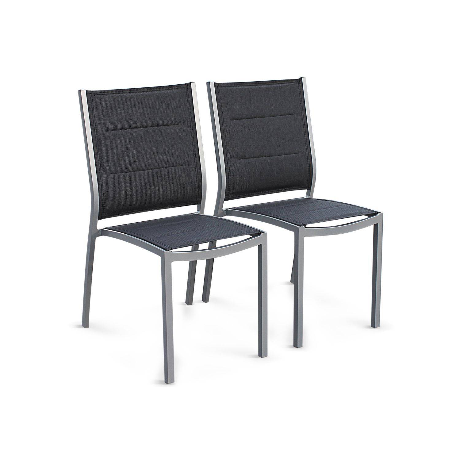 Ensemble Odenton, 1 table extensible, 2 fauteuils, 8 chaises en aluminium et textilène Photo6