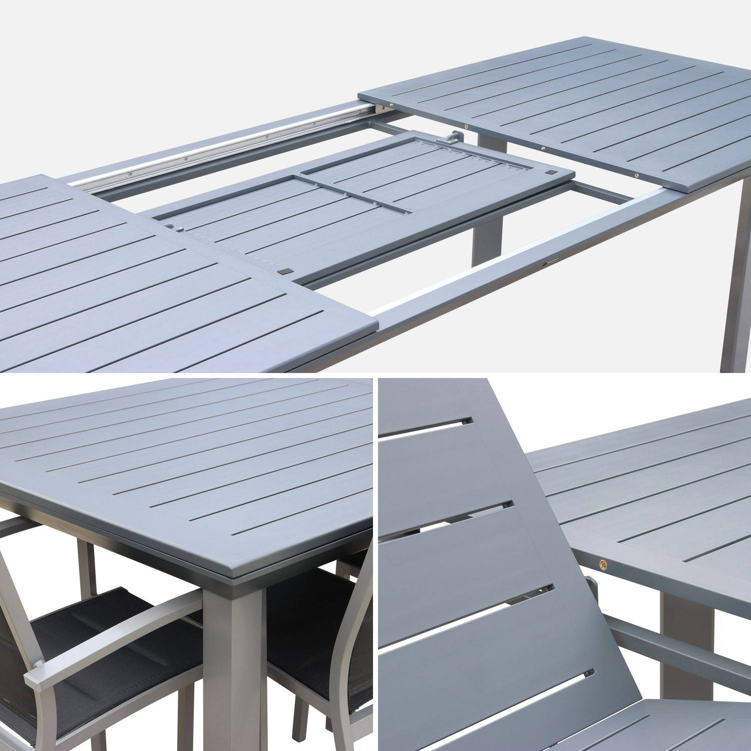 Tuinset Odenton, 1 uitschuifbare tafel, 2 fauteuils, 8 stoelen van aluminium en textileen Photo4