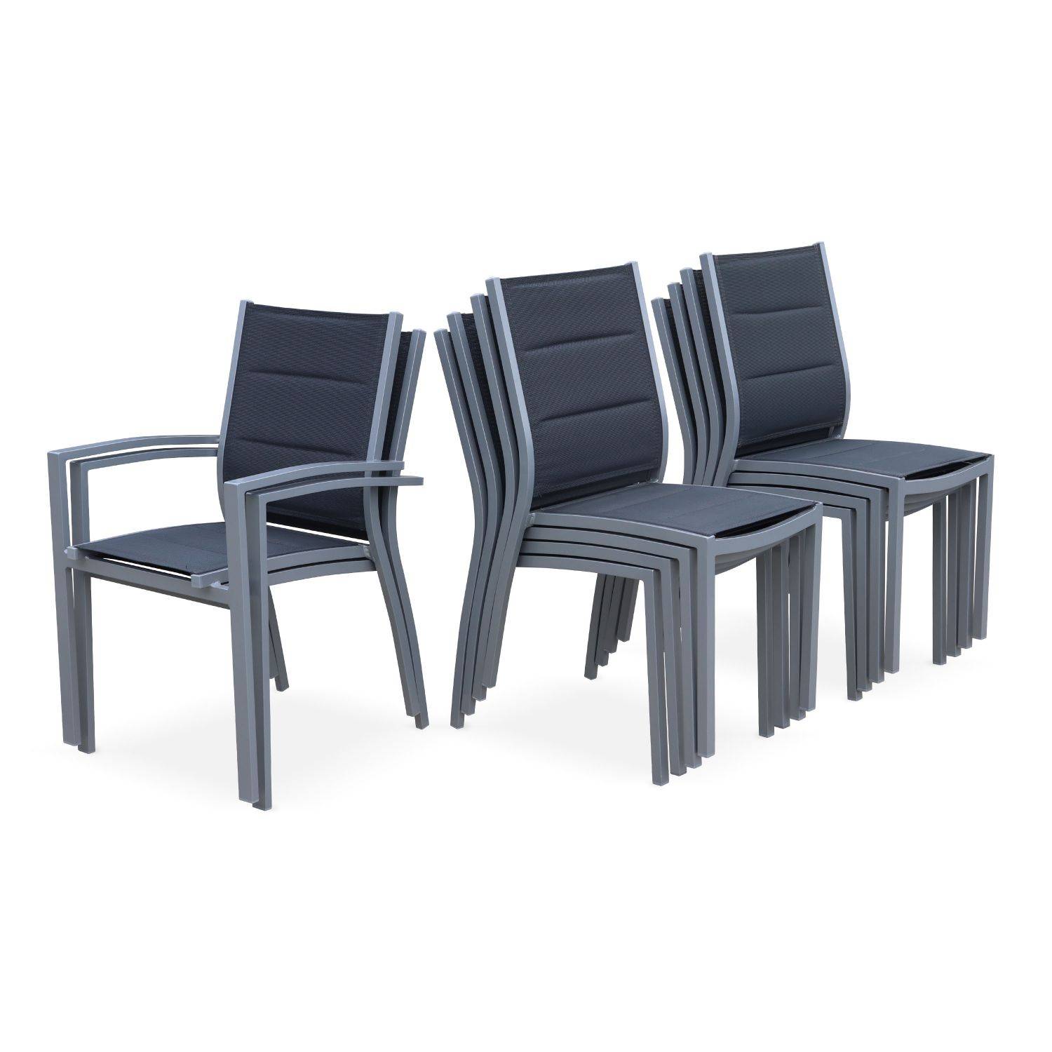Tuinset Odenton, 1 uitschuifbare tafel, 2 fauteuils, 8 stoelen van aluminium en textileen Photo7