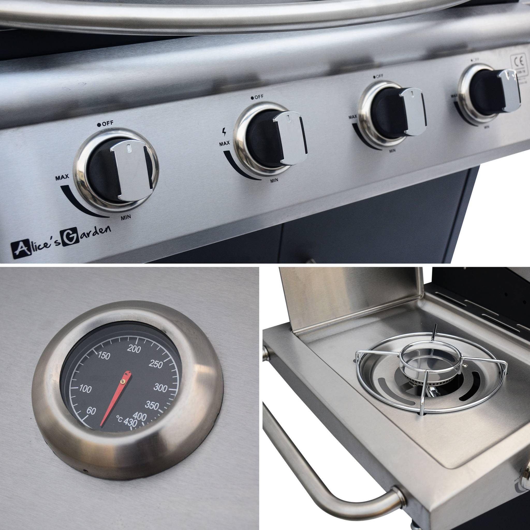Barbecue au gaz Albert cuisine extérieure 4 brûleurs + feu latéral avec thermomètre - Connecteur gaz G1/2 inclus Photo5