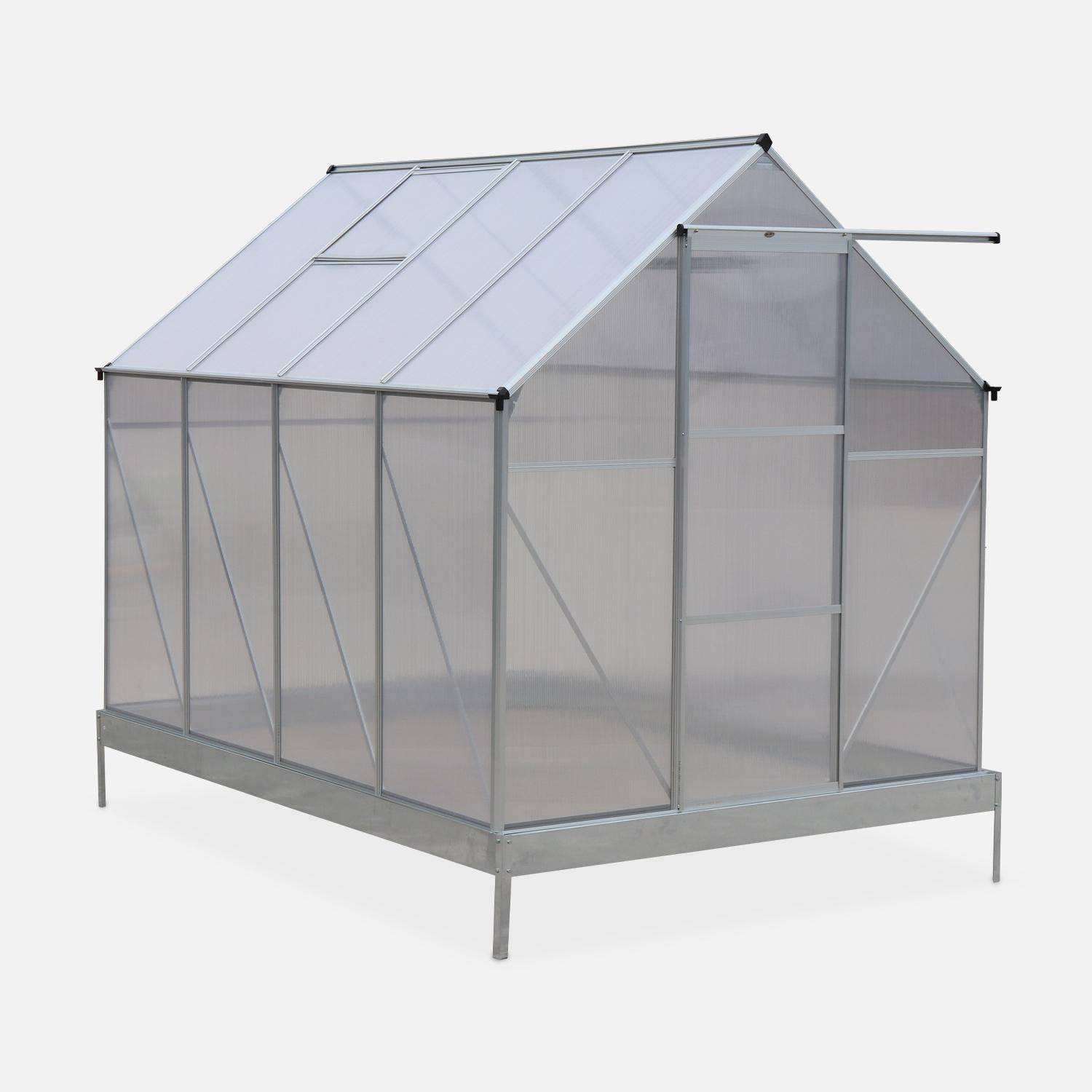 Serre de jardin CHENE en polycarbonate 5m² avec base, 2 lucarnes de toit, gouttière,  Polycarbonate 4mm Photo1