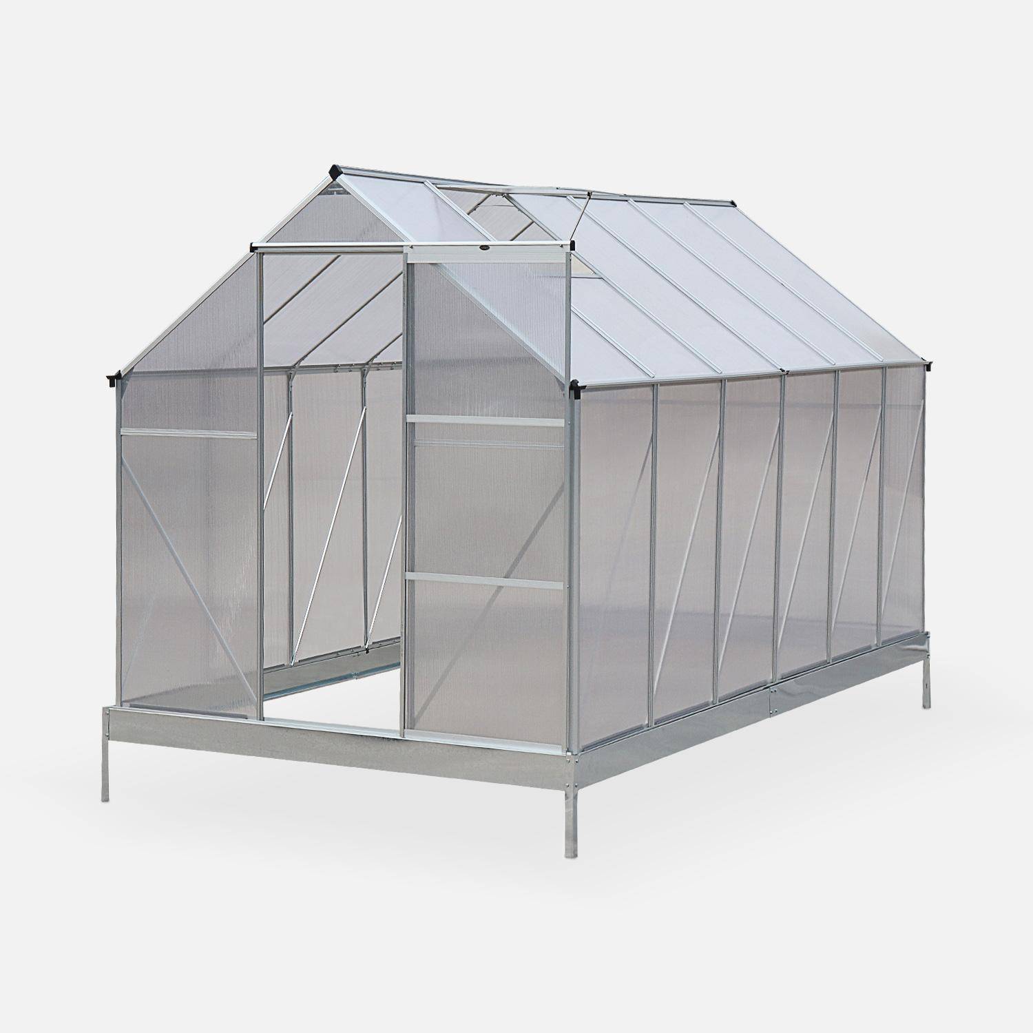 Serre de jardin Sapin en polycarbonate 7m² avec base, 2 lucarnes de toit, gouttière,  Polycarbonate 4mm Photo2