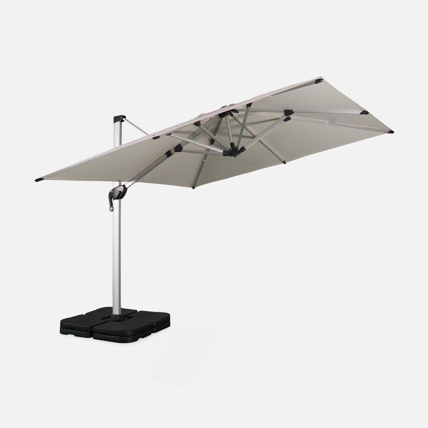 Parasol déporté haut de gamme carré 3x3m – PYLA Beige – Toile Sunbrella fabriquée en France par Dickson , structure en aluminium anodisé, rotatif, housse de protection Photo3