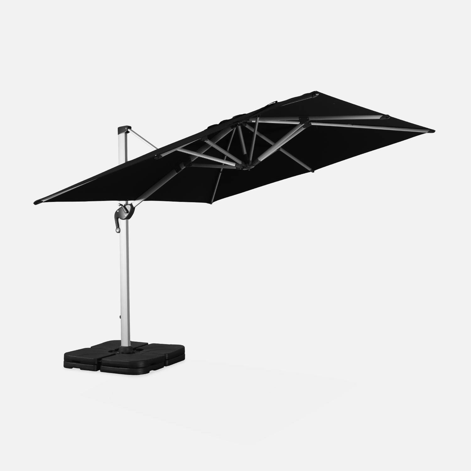 Parasol déporté haut de gamme carré 3x3m – PYLA Noir – Toile Sunbrella ® fabriquée en France par Dickson, structure en aluminium anodisé, rotatif, housse de protection Photo3