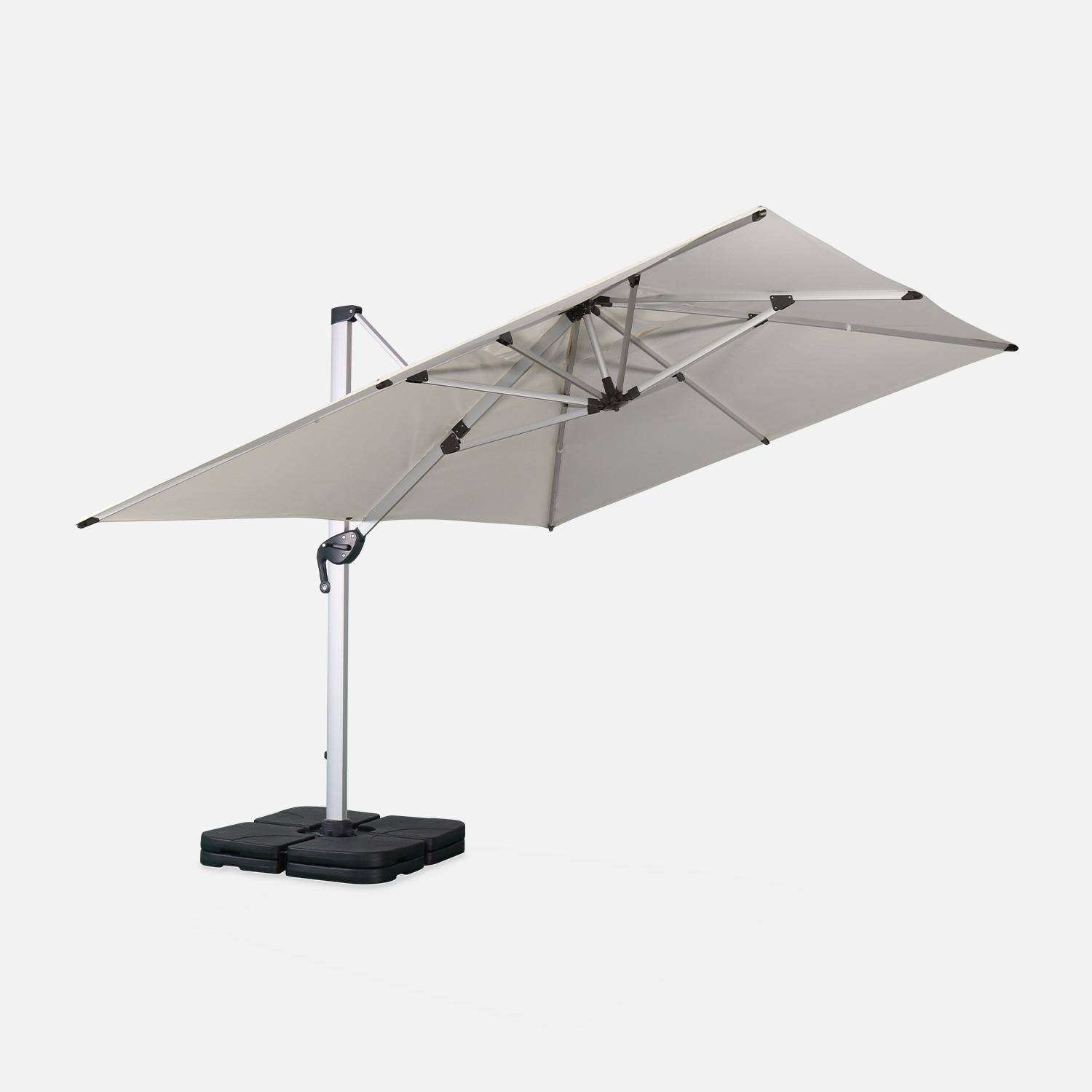 Parasol déporté haut de gamme carré 4x4m – PYLA Beige – Toile Sunbrella ® fabriquée en France, par Dickson, structure en aluminium anodisé, rotatif, housse de protection Photo3