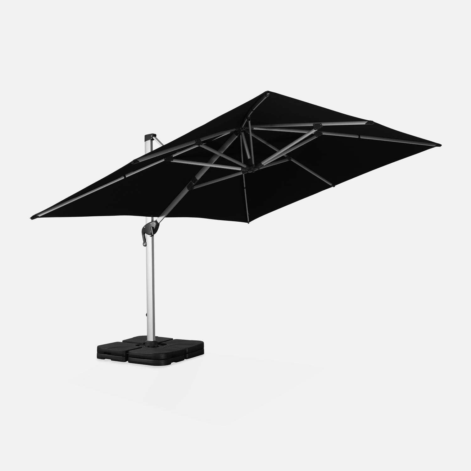 Parasol déporté haut de gamme carré 4x4m – PYLA Noire – Toile Sunbrella ® fabriquée en France, par Dickson, structure en aluminium anodisé, rotatif, housse de protection Photo3