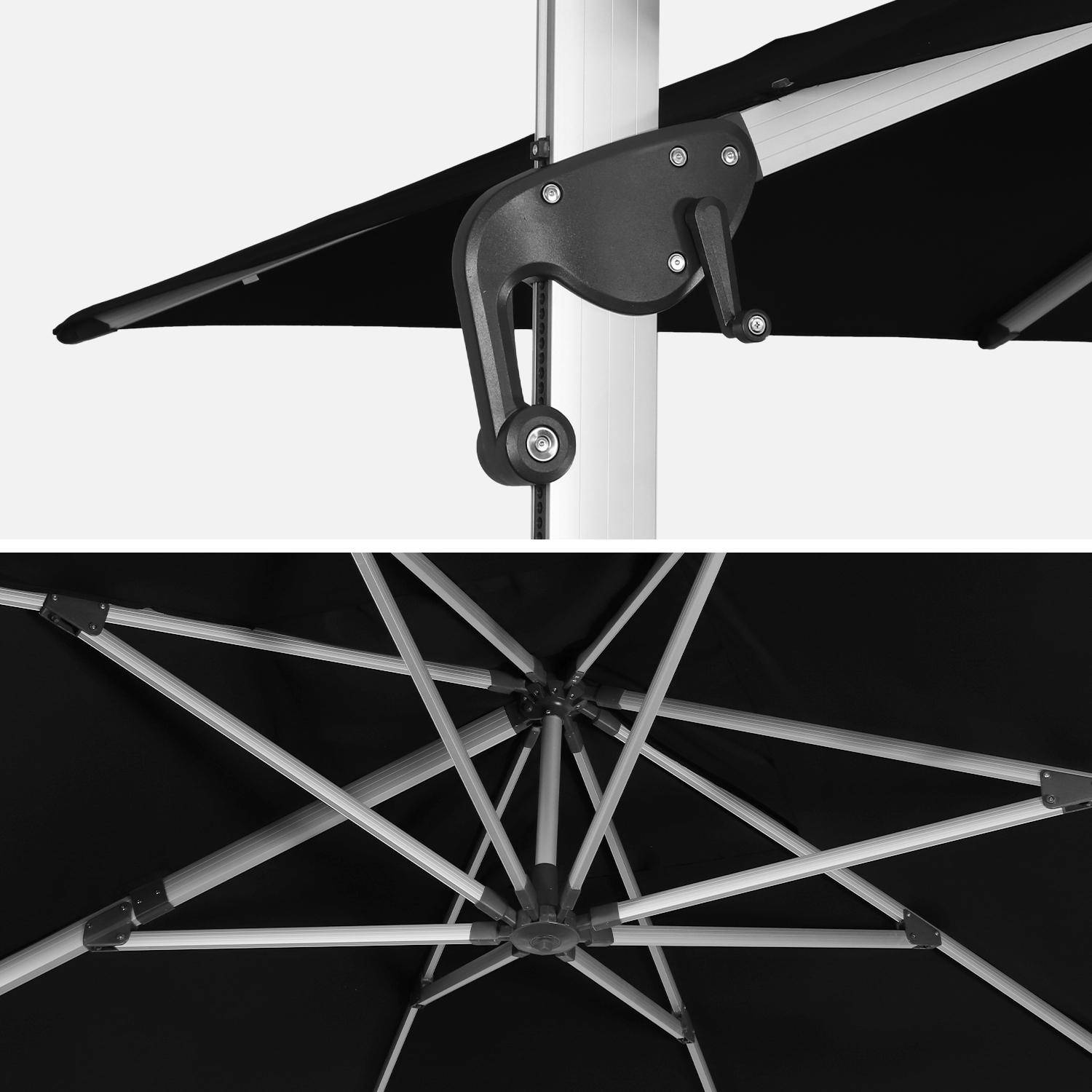 Parasol déporté haut de gamme carré 4x4m – PYLA Noire – Toile Sunbrella ® fabriquée en France, par Dickson, structure en aluminium anodisé, rotatif, housse de protection Photo4