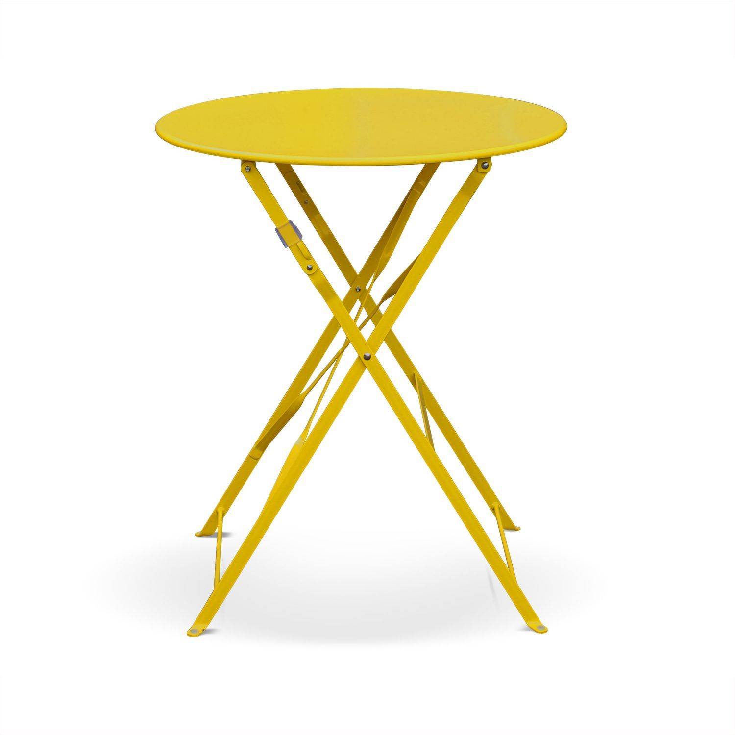 Klappbare Bistro-Gartengarnitur - Emilia rund gelb - Ø60cm Tisch mit zwei Klappstühlen aus pulverbeschichtetem Stahl Photo3