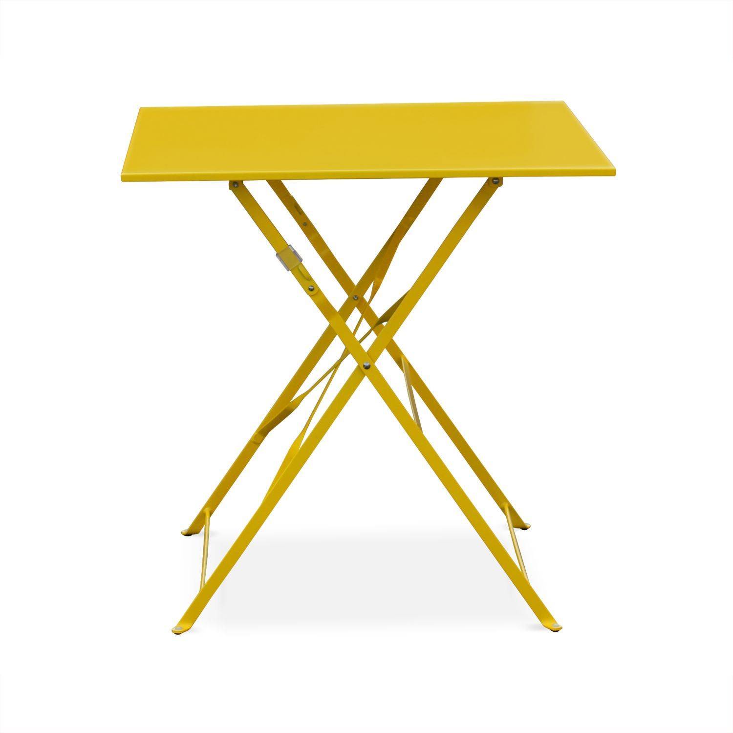 Emilia - Bistroset - 2 inklapbare stoelen en een vierkante tafel 70x70 van gepoedercoat staal – Geel Photo3