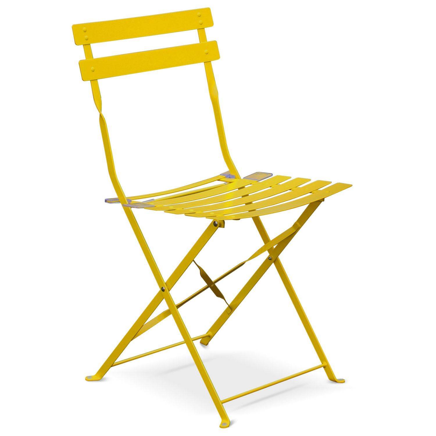 Emilia - Bistroset - 2 inklapbare stoelen en een vierkante tafel 70x70 van gepoedercoat staal – Geel Photo4