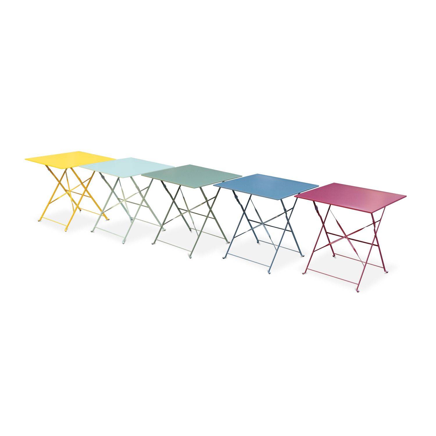 Emilia - Bistroset - 2 inklapbare stoelen en een vierkante tafel 70x70 van gepoedercoat staal – Geel Photo7