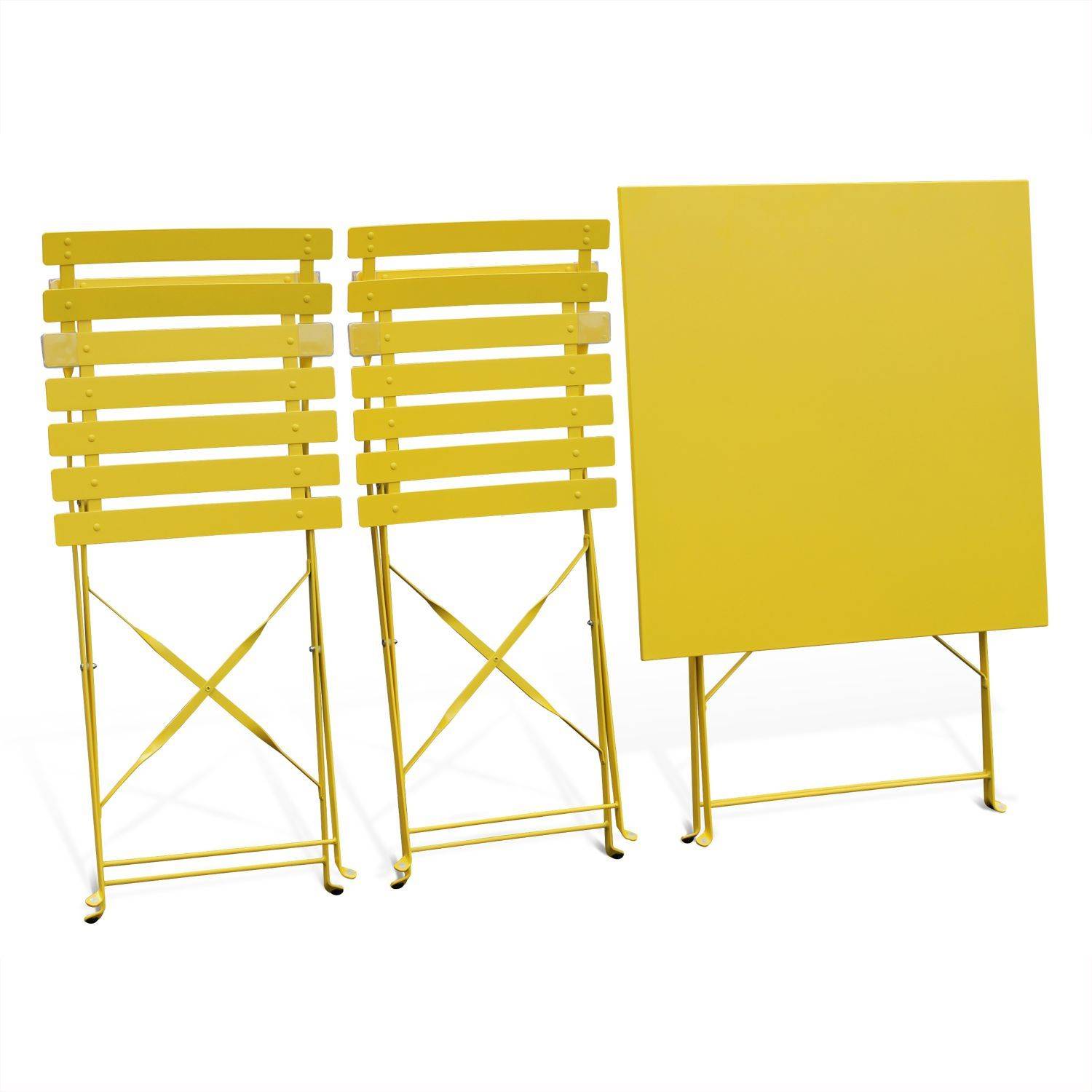 Klappbare Bistro-Gartenmöbel - Emilia quadratisch gelb - Tisch 70x70cm mit zwei Klappstühlen aus pulverbeschichtetem Stahl Photo6