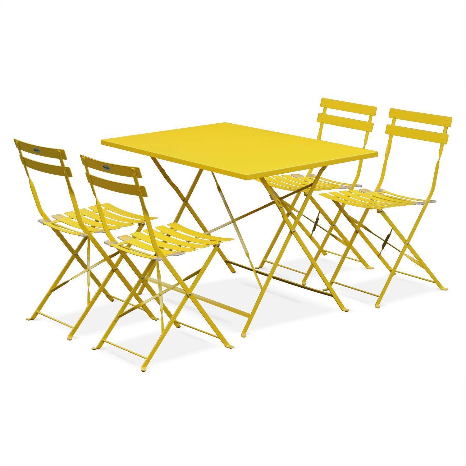 Klappbare Bistro-Gartengarnitur - Rechteckig Emilia gelb - 110 x 70 cm großer Tisch mit vier Klappstühlen aus pulverbeschichtetem Stahl Photo2