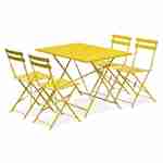 Klappbare Bistro-Gartengarnitur - Rechteckig Emilia gelb - 110 x 70 cm großer Tisch mit vier Klappstühlen aus pulverbeschichtetem Stahl Photo2
