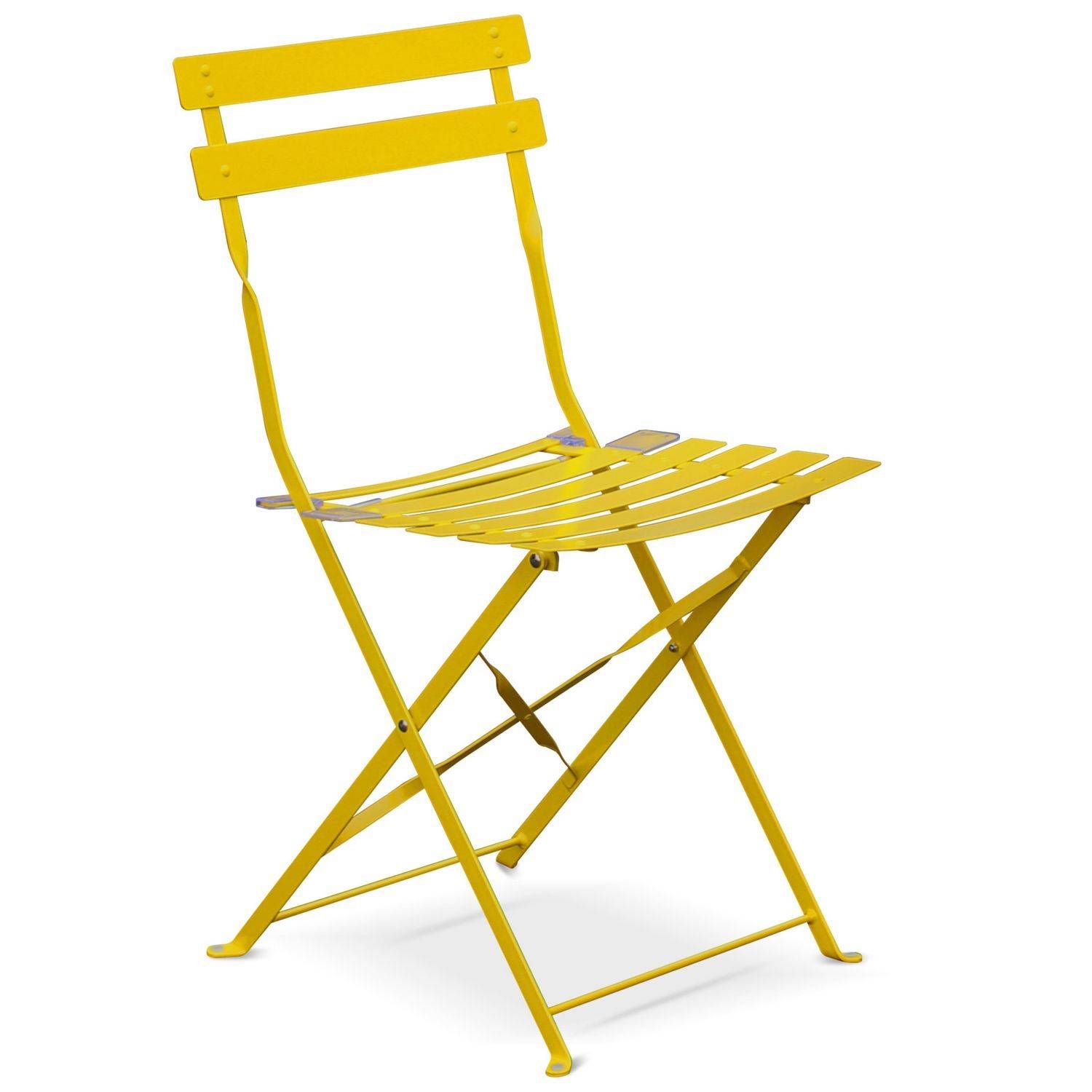 Klappbare Bistro-Gartengarnitur - Rechteckig Emilia gelb - 110 x 70 cm großer Tisch mit vier Klappstühlen aus pulverbeschichtetem Stahl Photo4