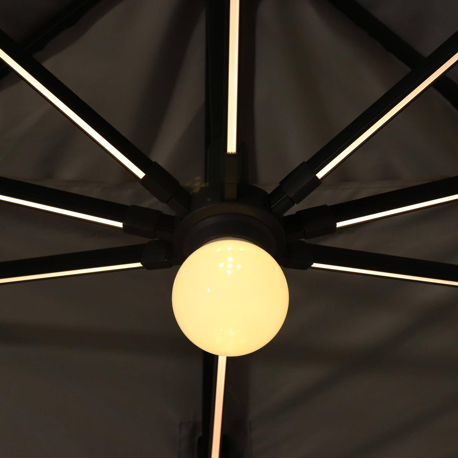 Chapéu-de-sol, guarda-sol, excêntrico, retangular, LED, antracite e cinzento-claro, 3x4 m, base giratória - Luce Photo3
