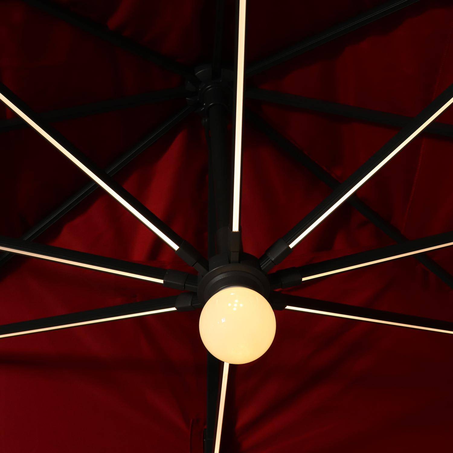 Sombrilla, Parasol excéntrico rectangular, LED, Antracita Rojo, 3x4 m, Base giratoria - Luce Photo3