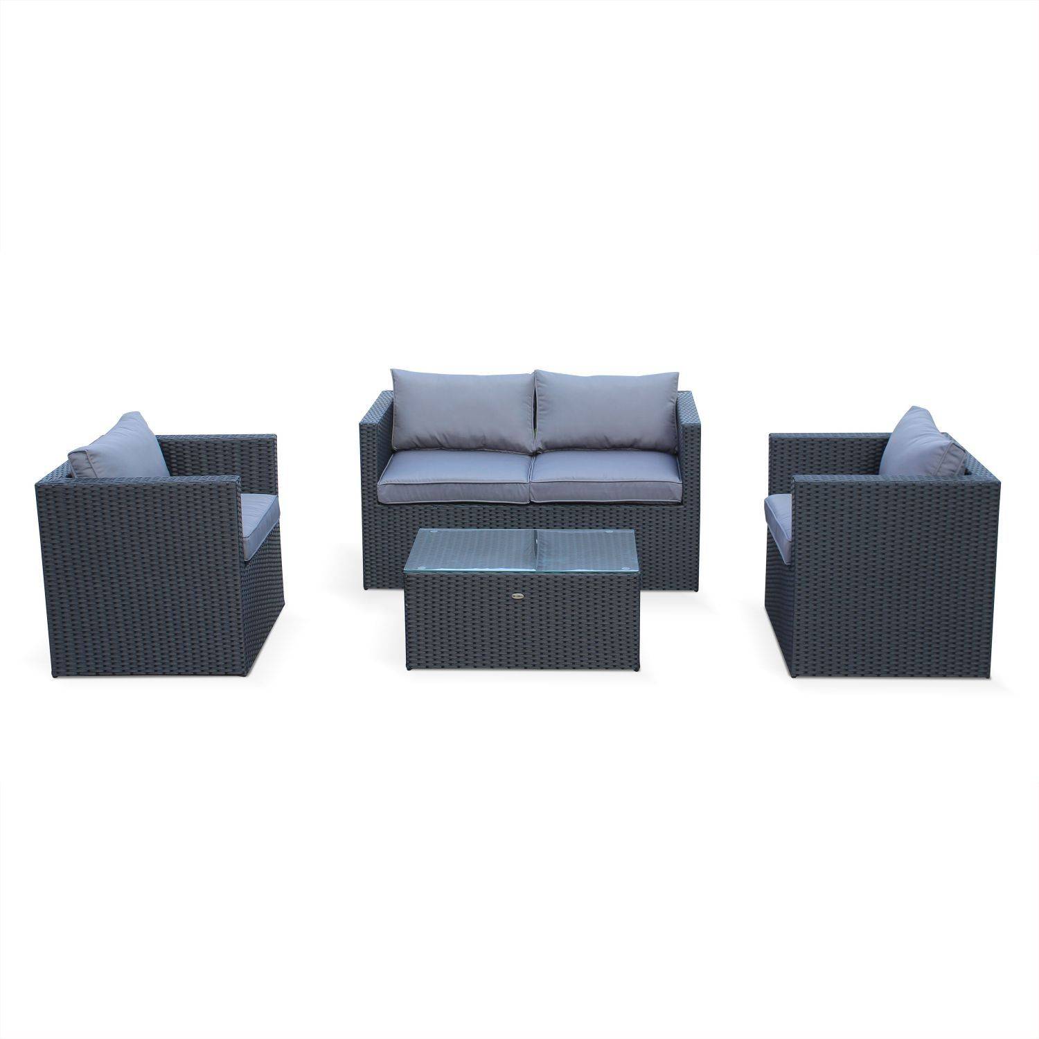 Móveis de jardim, conjunto de sofás de exterior, preto, cinzento, 4 lugares - Anzio Photo2