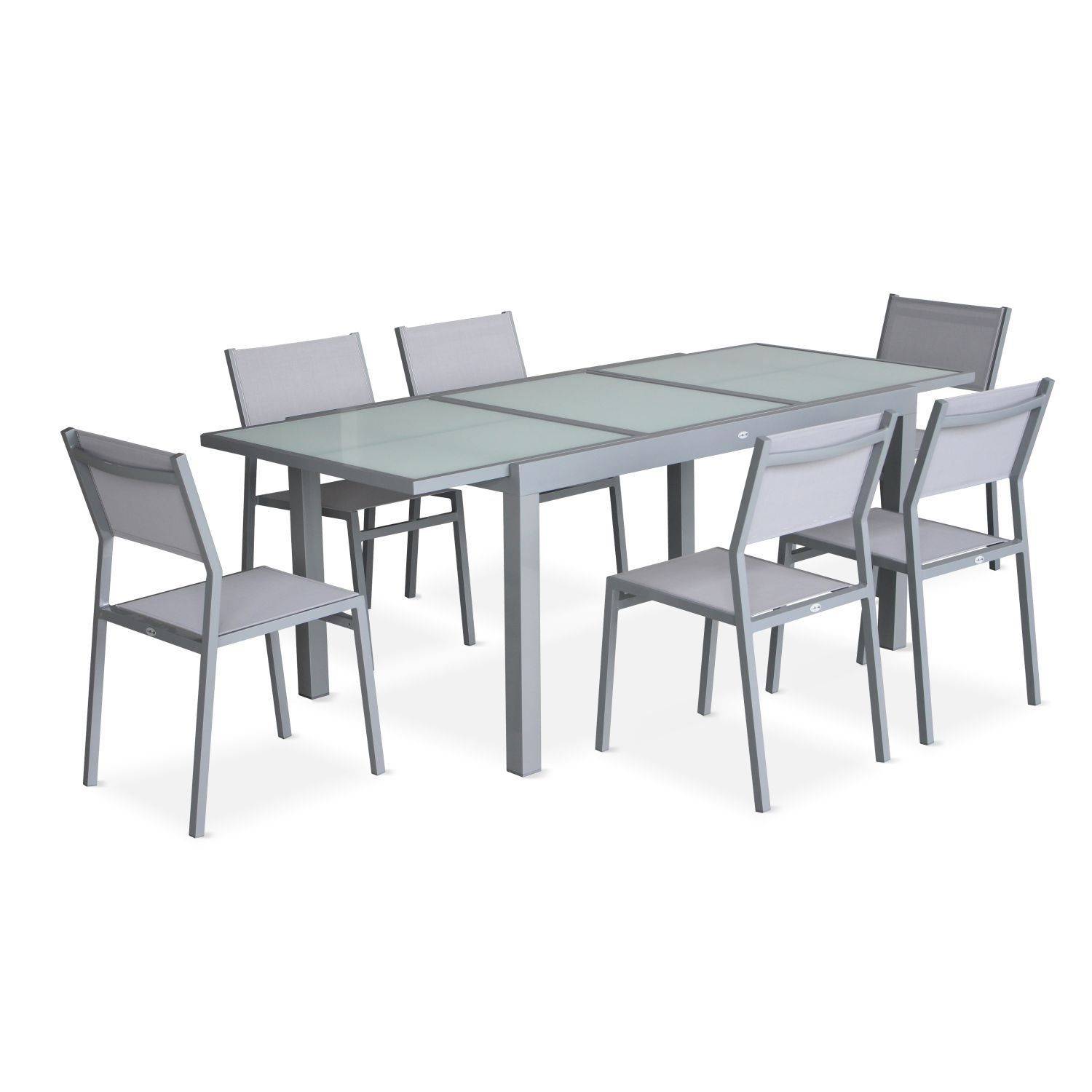 Ensemble Alabama 1 table de jardin et 6 chaises en aluminium et textilène Photo1