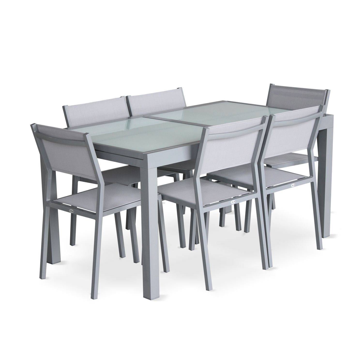 Ensemble Alabama 1 table de jardin et 6 chaises en aluminium et textilène Photo2