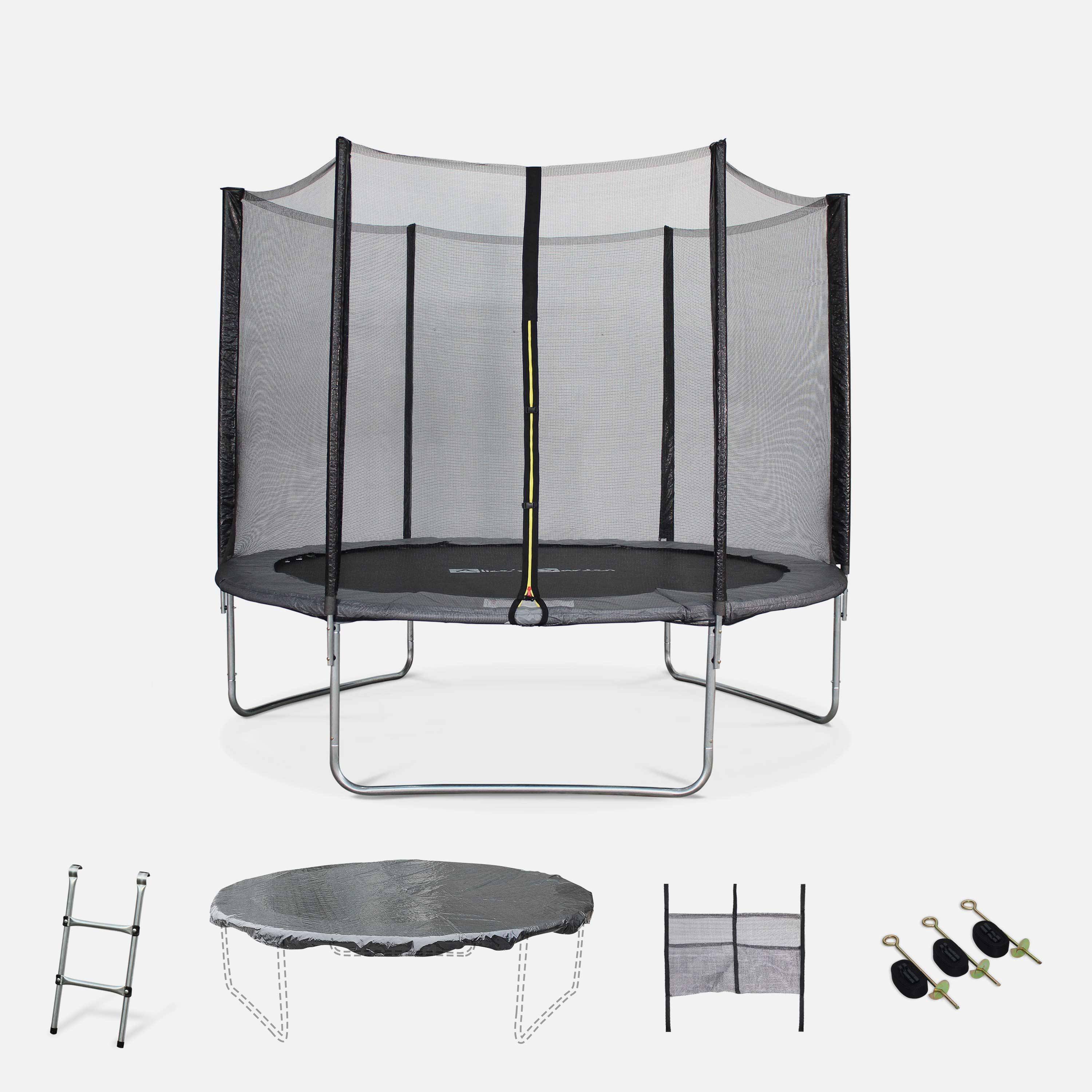 Trampolim de 305 cm, cama elastica suporta até 100 kg . Inclui: escada + cobertura de proteção + bolsa para sapatos + kit de fixação  - Mars XXL Photo1