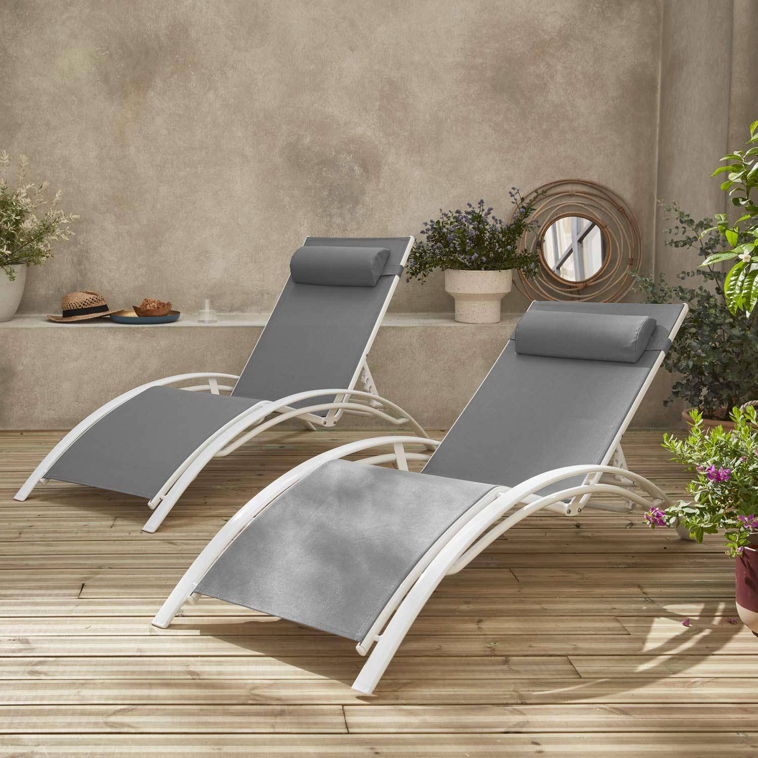Sonnenliegen-Duo aus Aluminium - Louisa Grauweiß - Liegestühle aus Aluminium und Textilene Photo2