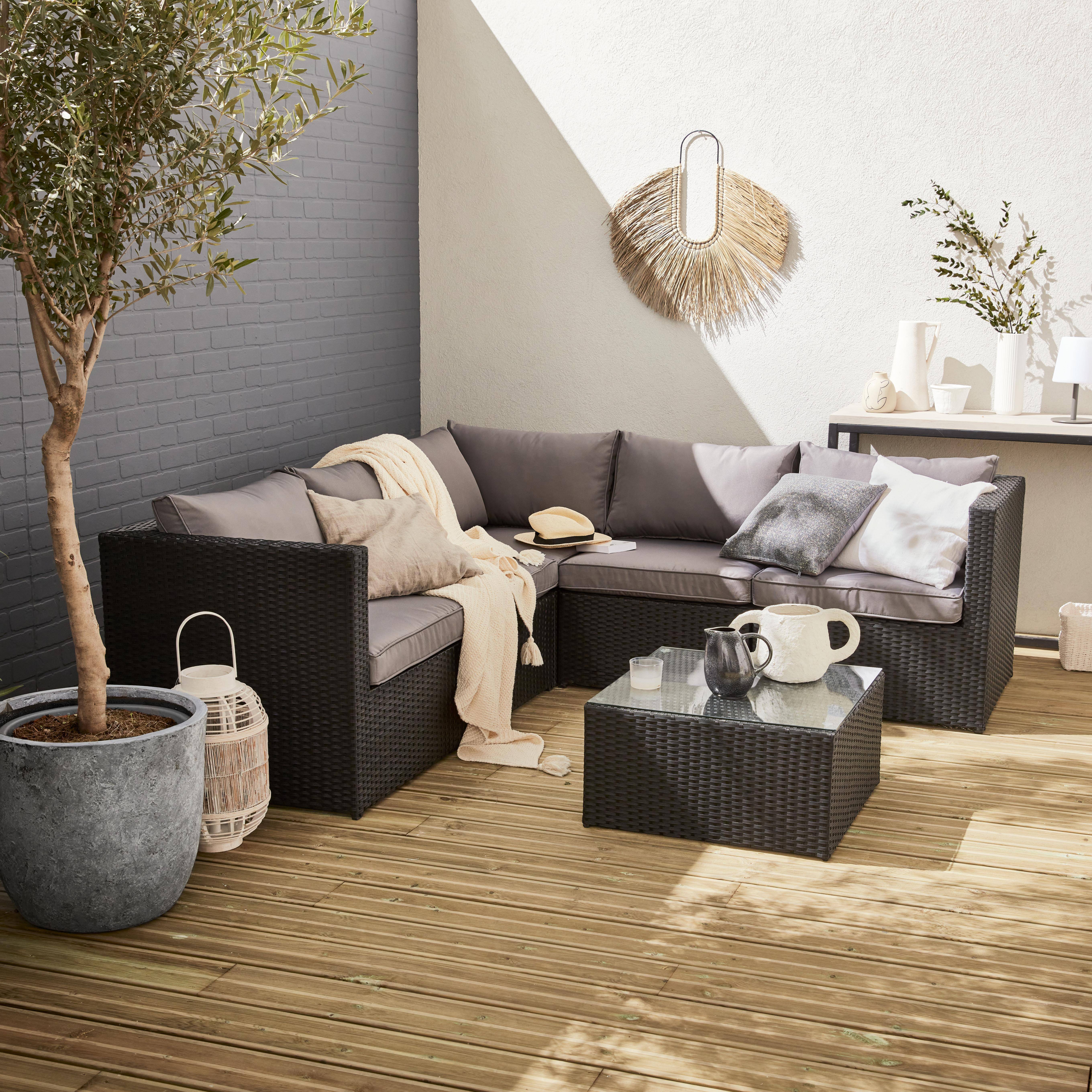 Conjunto de jardin, conjunto sofa de exterior, Negro Gris, 5 plazas, Dimensiones y Cojines Confortable - Siena Photo1