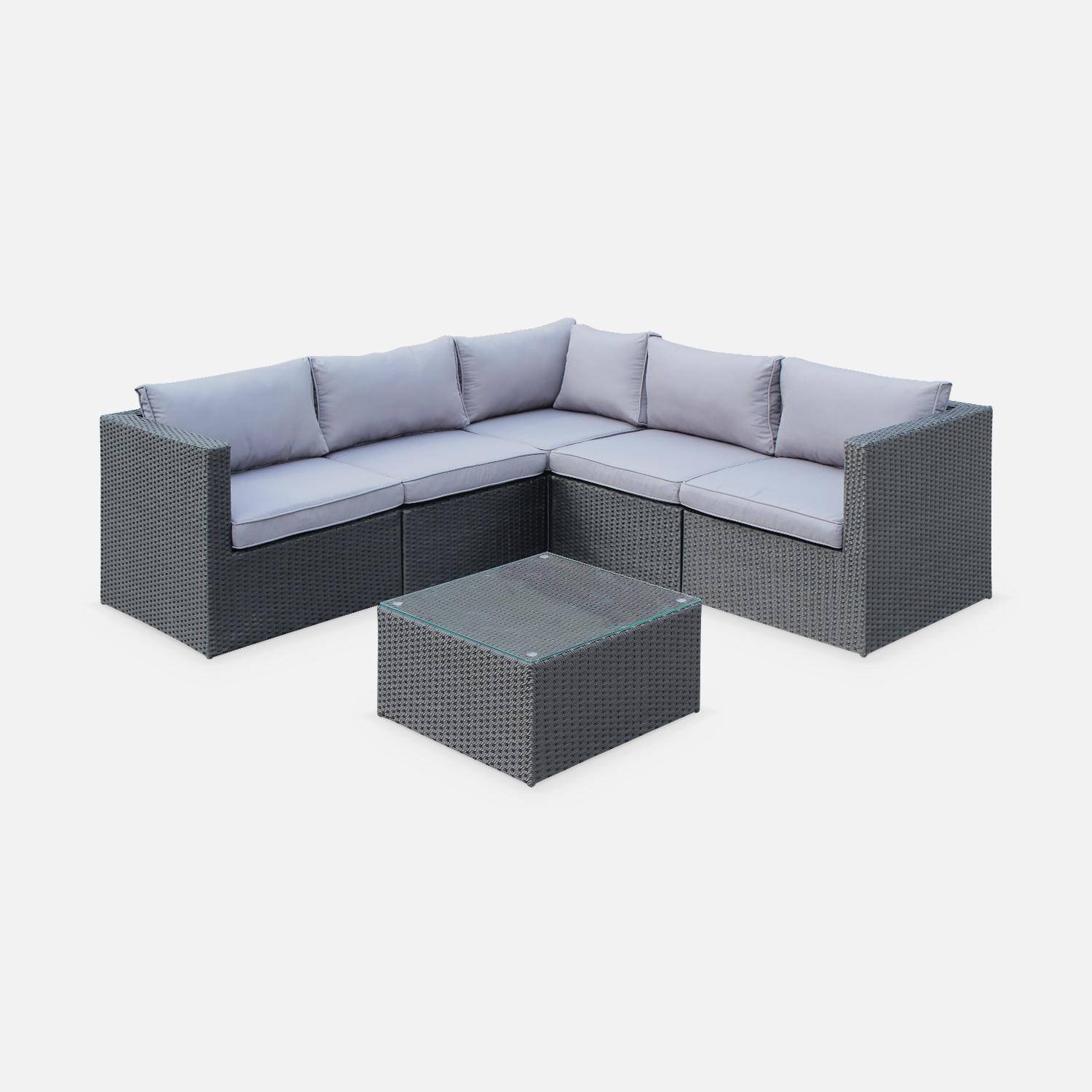 Conjunto de jardim, conjunto de sofás de exterior, preto, cru, 5 lugares, Dimensões e Almofadas Confortáveis - Siena Photo2