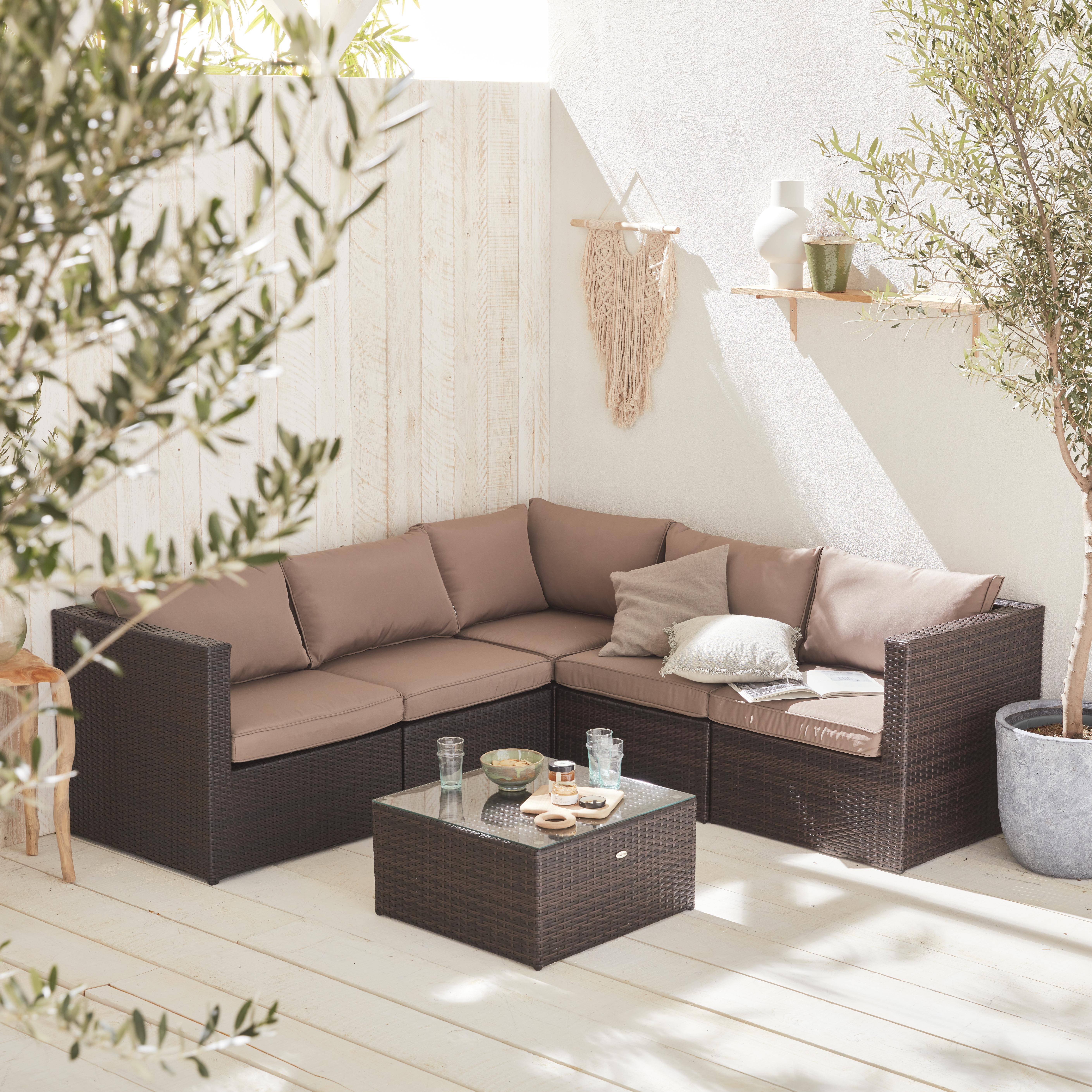 Muebles de jardín, conjunto sofá de exterior, Marrón marrón, 5 plazas - Siena Photo1