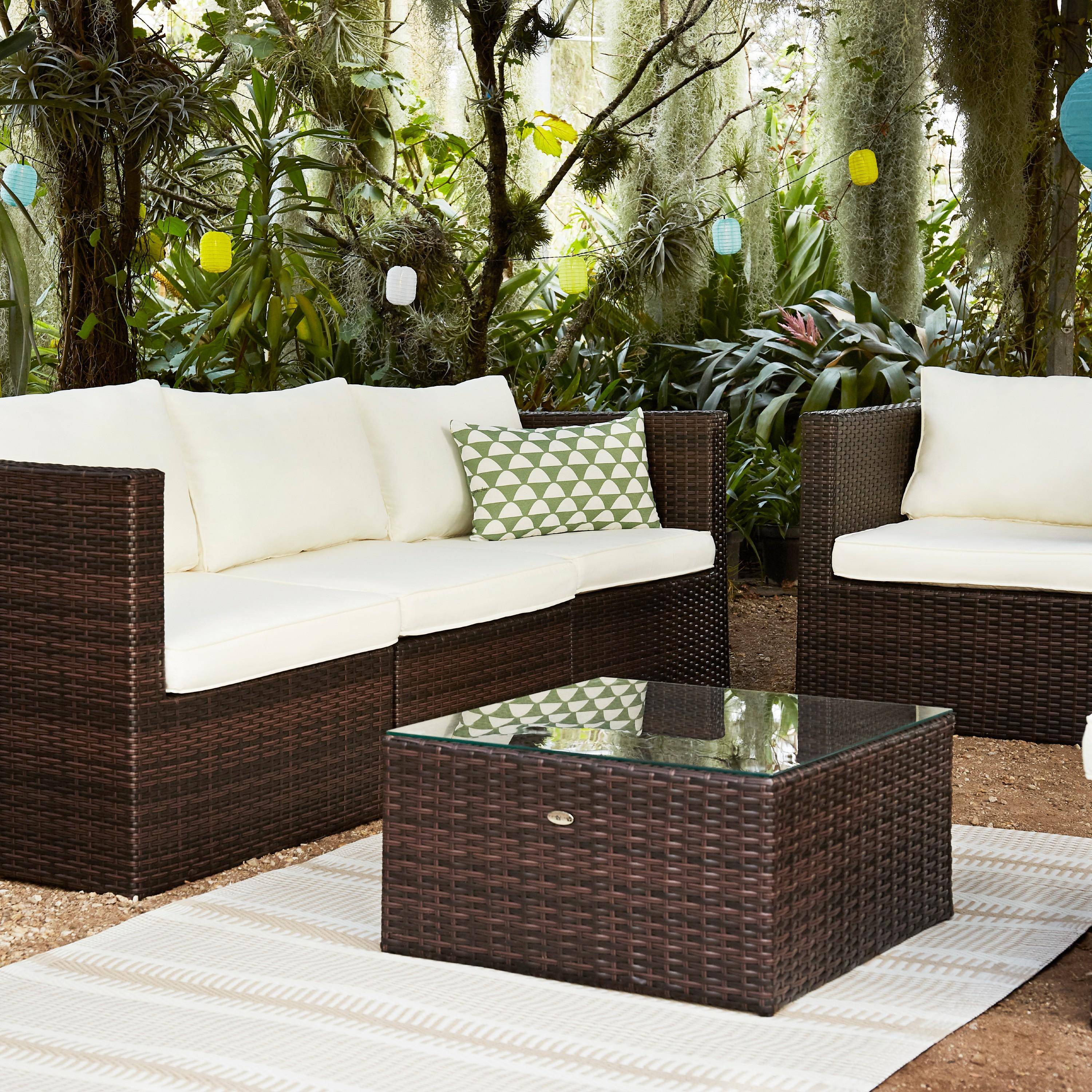 Móveis de jardim, conjunto de sofás de exterior, castanho, cru, 5 lugares - Benito Photo2