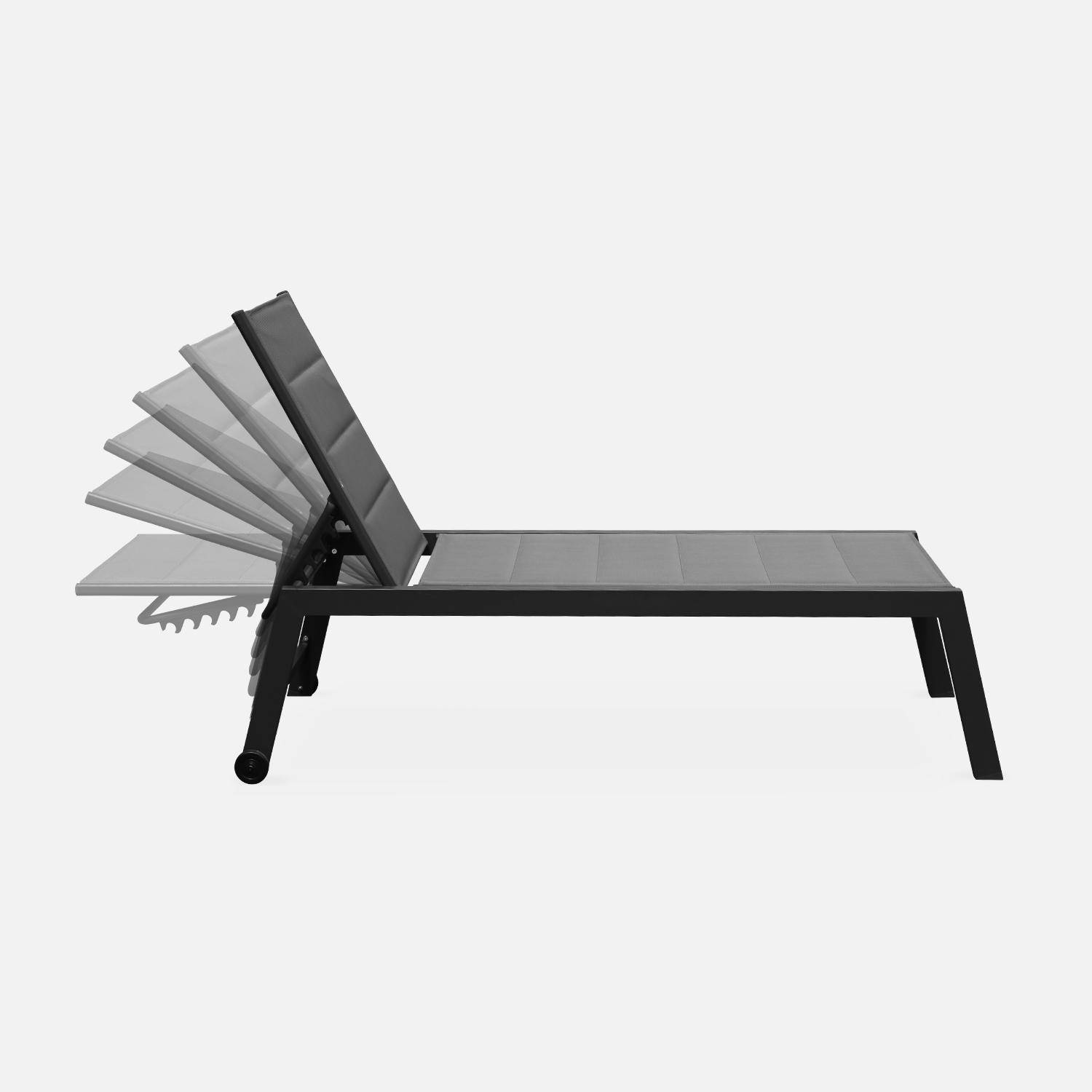 Sonnenliege - Solis - Liegestuhl mit 6 Positionen aus Textilene und Aluminium, anthrazitgraues Gestell, graues Textilene Photo5