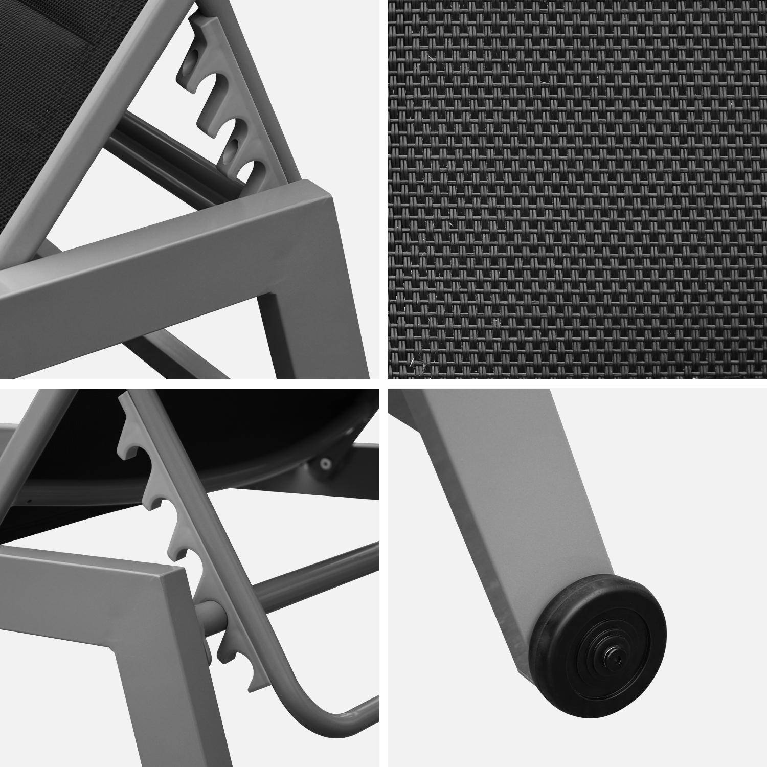 Tumbona de aluminio gris y textileno negro, reclinable 6 posiciones | Solis Photo6
