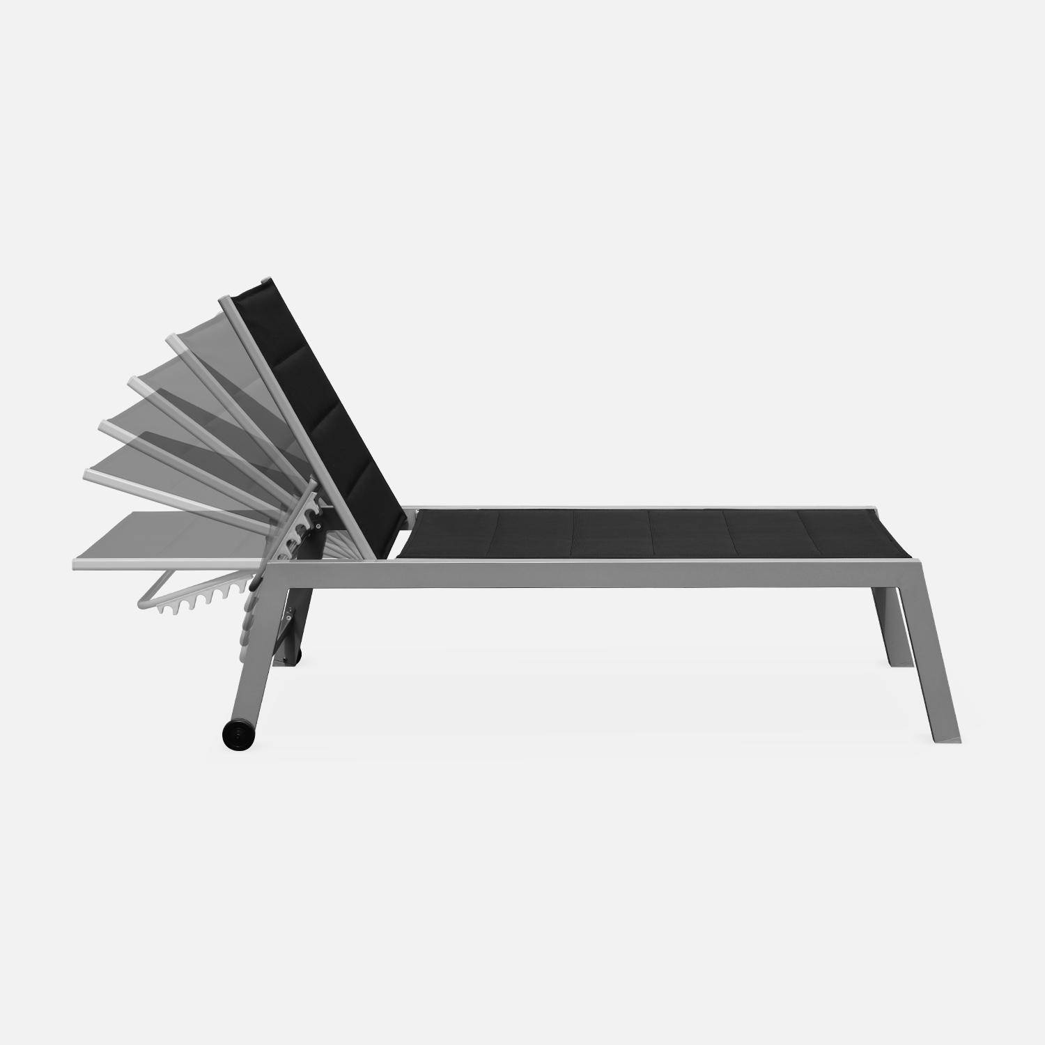 Sonnenliege - Solis - Liegestuhl aus gestepptem Textilene mit 6 Positionen aus Textilene und Aluminium, anthrazitgraues Gestell, schwarzes Textilene Photo5