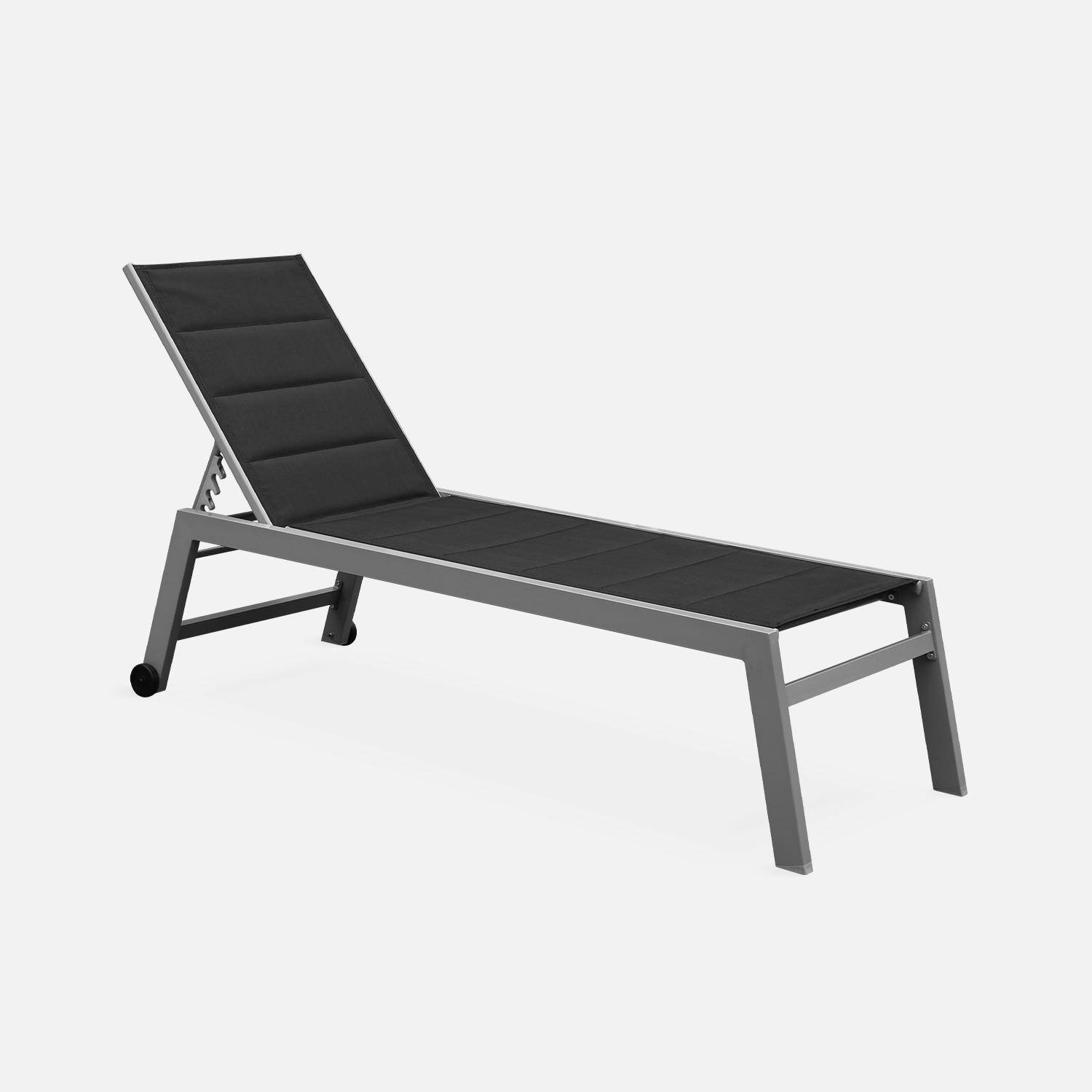 Sonnenliege - Solis - Liegestuhl aus gestepptem Textilene mit 6 Positionen aus Textilene und Aluminium, anthrazitgraues Gestell, schwarzes Textilene Photo3