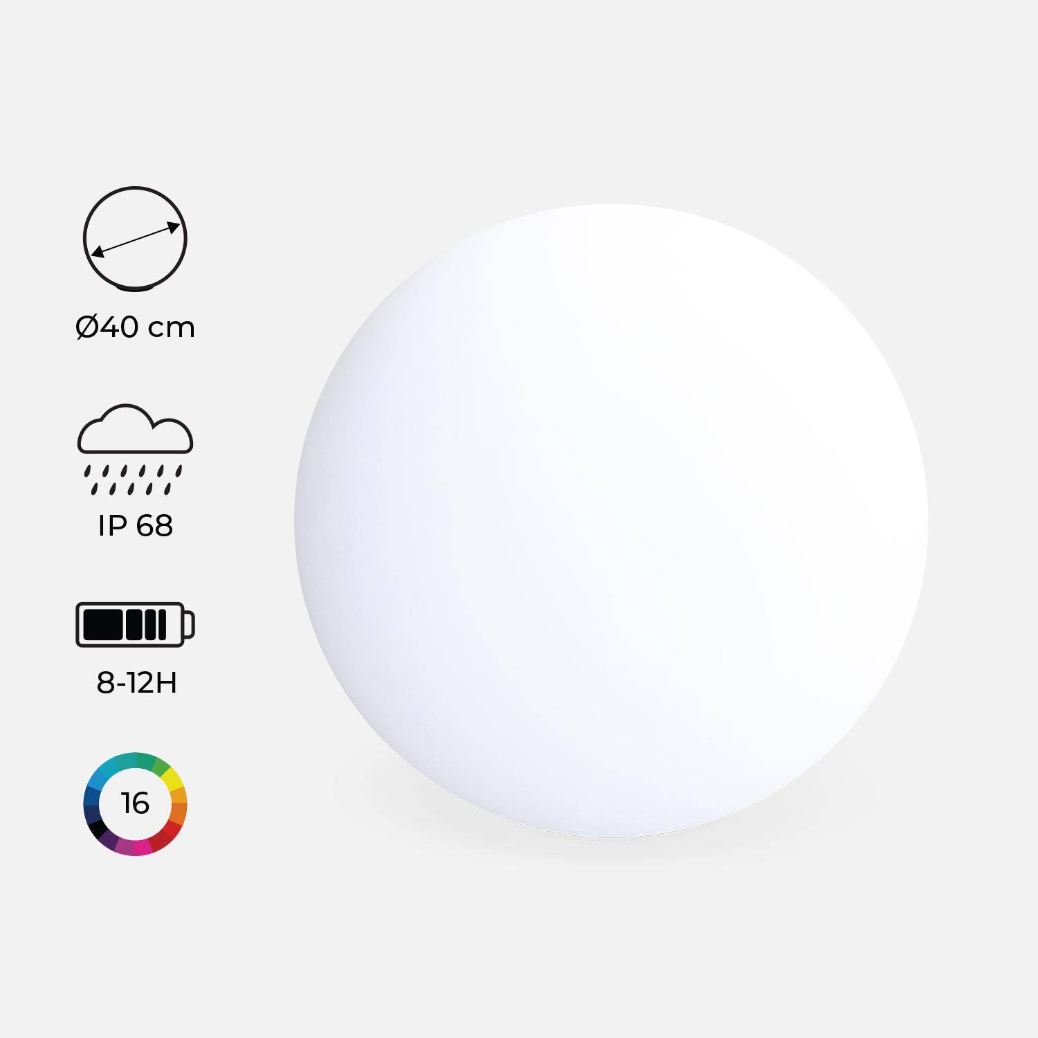 LED-Kugel 40cm - Dekorative Leuchtkugel, 16 Farben, Ø 40 cm, kabelloses Induktions-Ladegerät Photo2