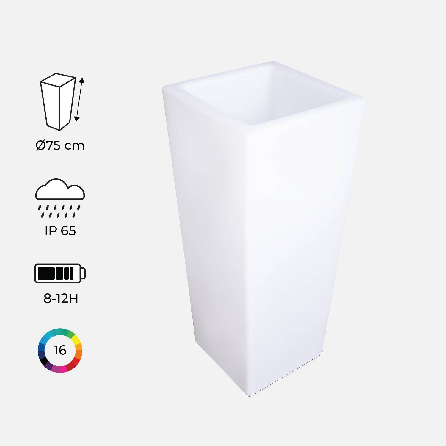 Suporte para vasos de iluminação LED multicolor e recarregável, para exterior  - 16 cores  - Suporte para vasos 75 cm Photo2