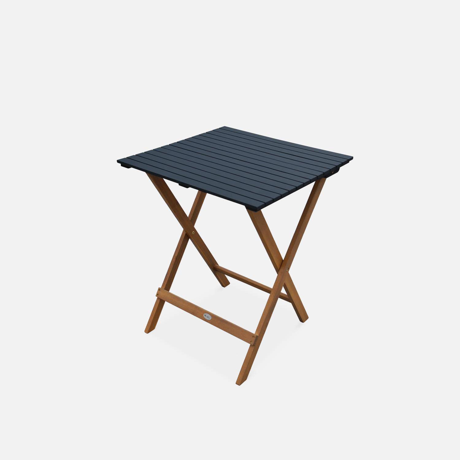 Bistro-Gartentisch aus Holz 60x60cm - Barcelona Holz / Schwarz - zweifarbig quadratisch Klappbar aus Akazie mit 2 Klappstühlen Photo3