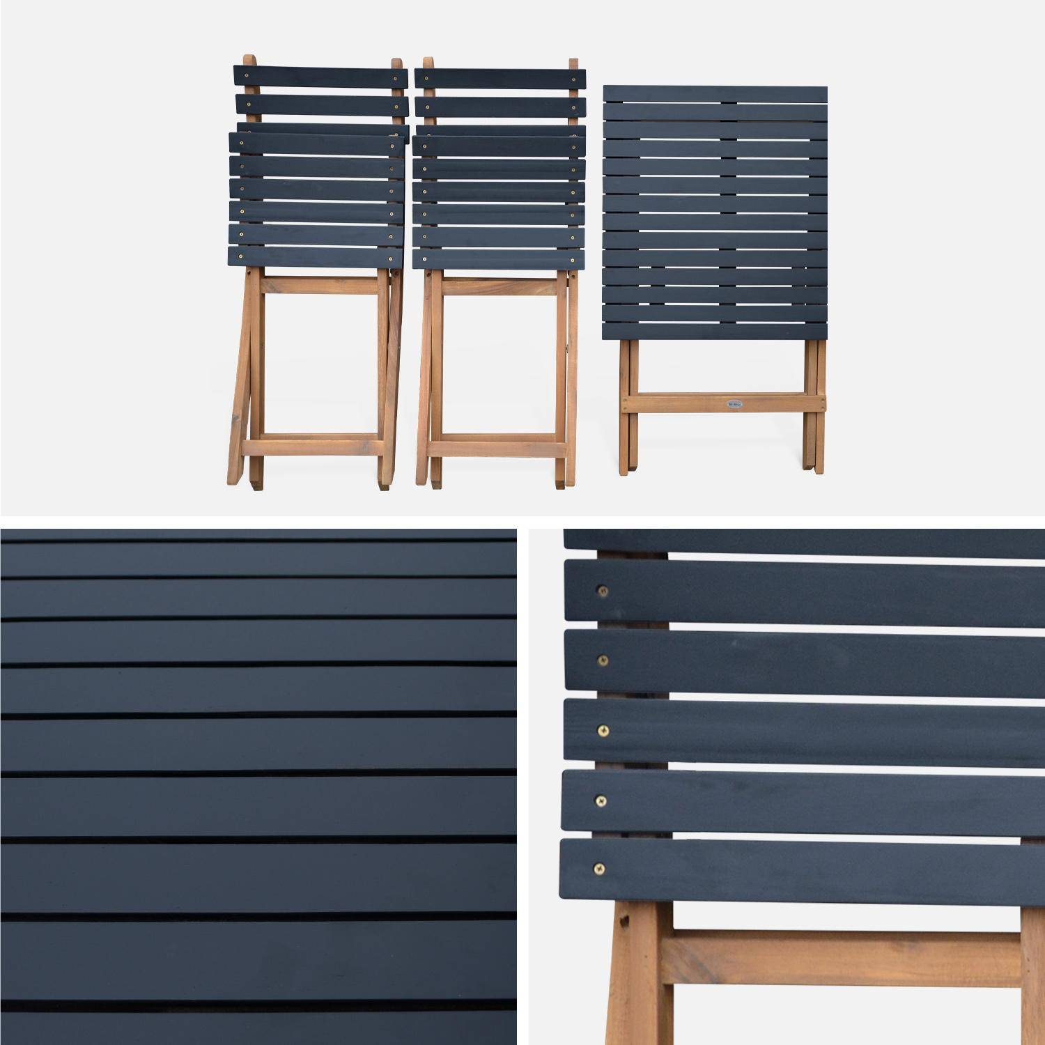 Table de jardin bistrot en bois 60x60cm - Barcelona Bois / Noir -  pliante bicolore carrée en acacia avec 2 chaises pliables Photo4