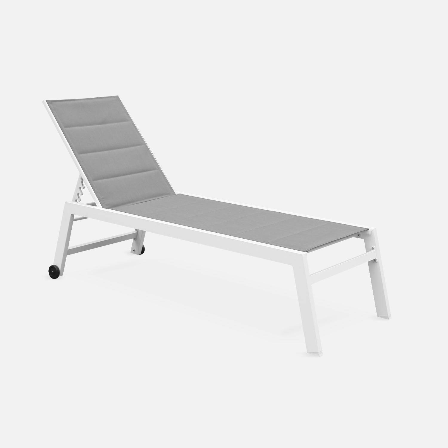Sonnenliege - Solis - Liegestuhl aus gestepptem Textilene mit 6 Positionen, weißes Gestell, graues Textilene Photo2