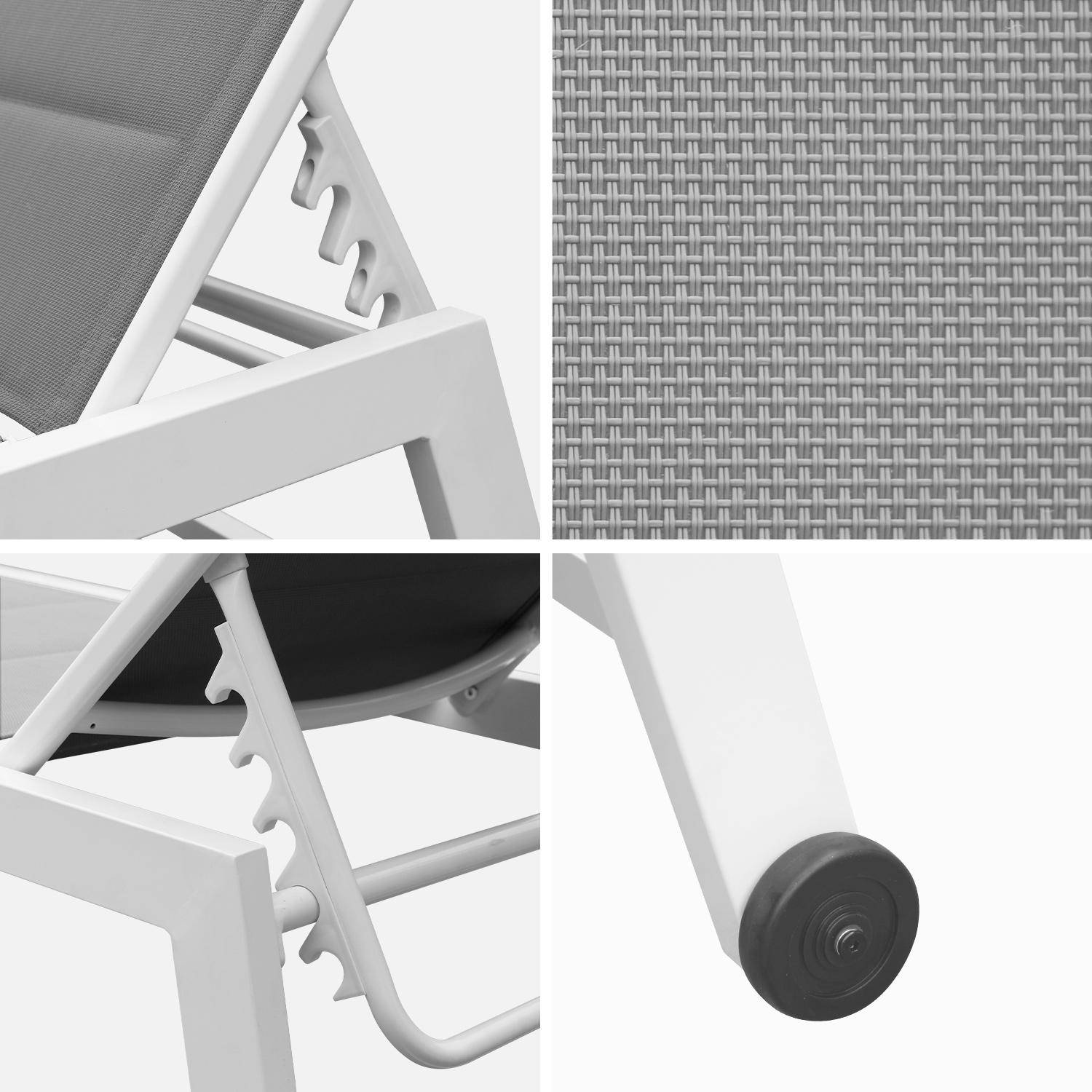 Tumbona de aluminio blanco y textileno gris, reclinable 6 posiciones | Solis Photo5