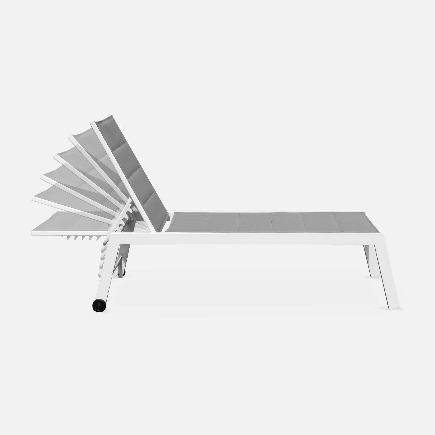 Tumbona de aluminio blanco y textileno gris, reclinable 6 posiciones | Solis Photo4