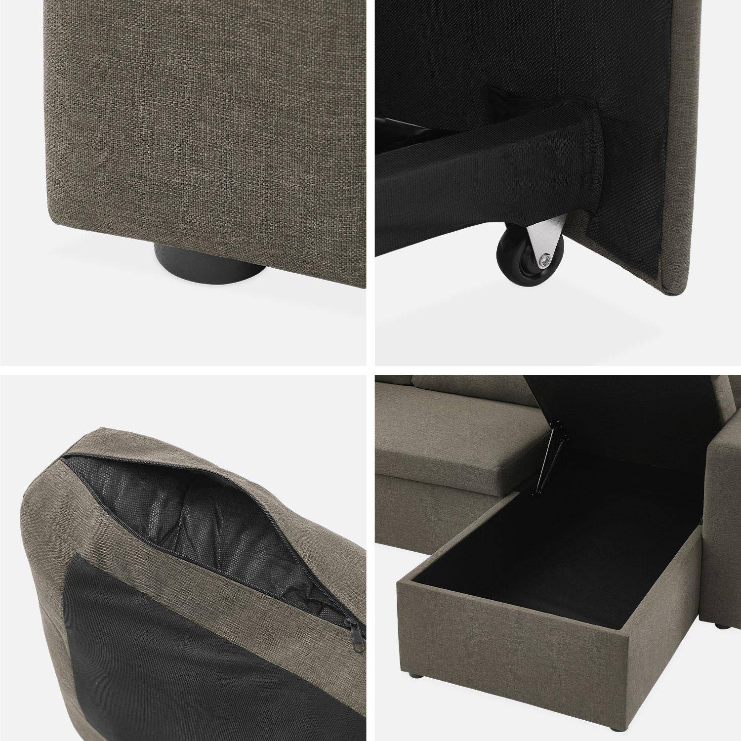 Bruine stoffen bedbank met chaise longue en opbergruimte - IDA - 3-zits, omkeerbare hoeksalon, opbergruimte, zetelbed Photo10
